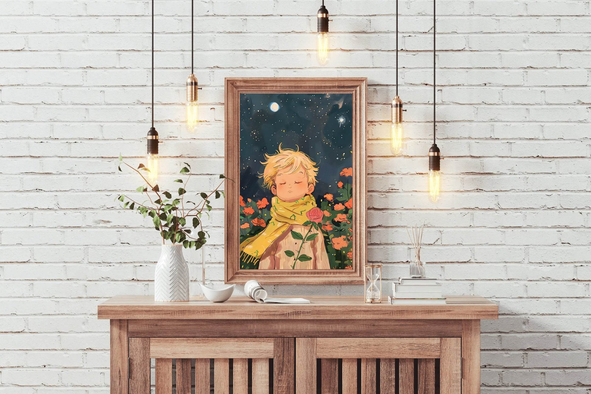 Cartoon Boy Standing in Winter Night - beink online art store