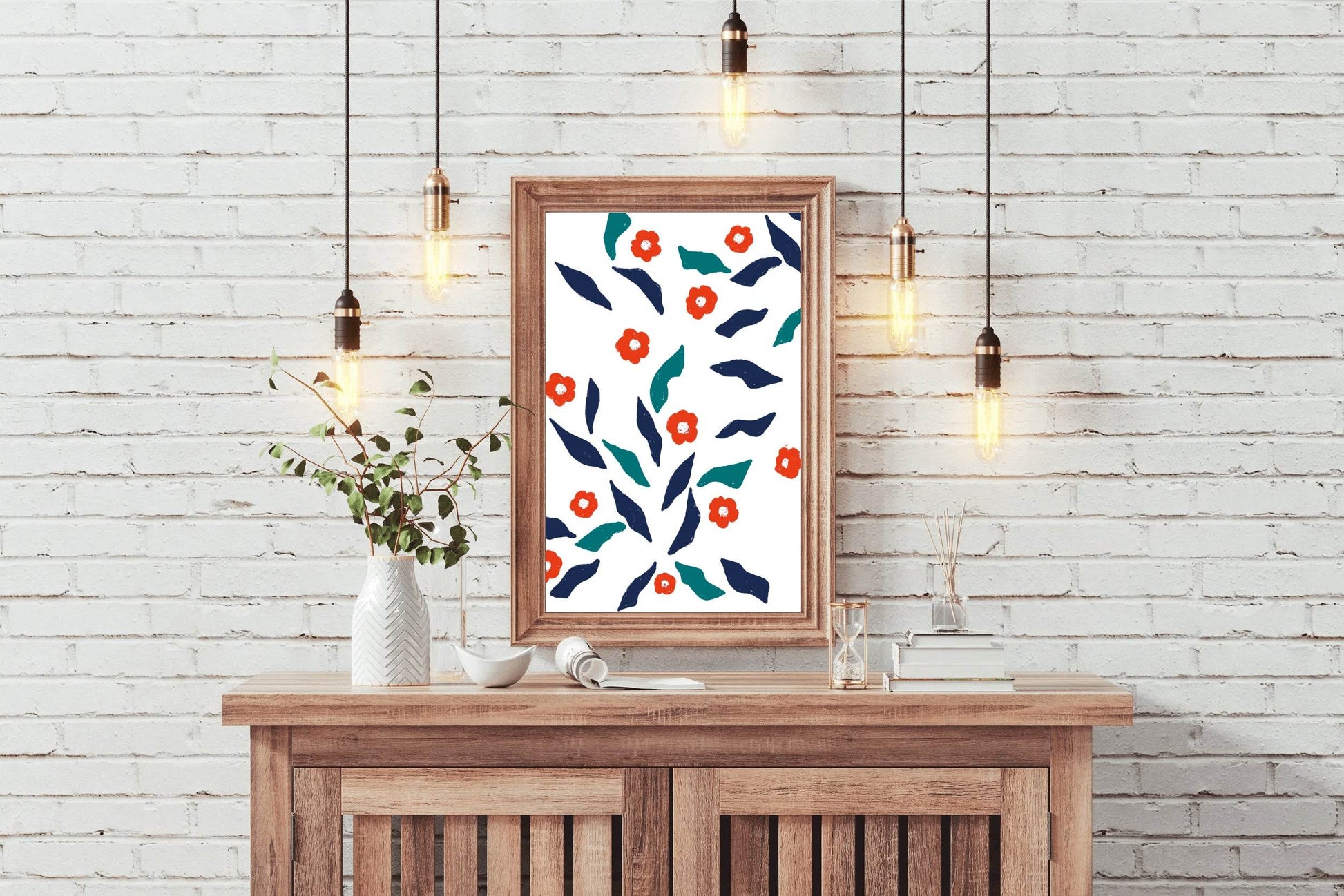 Red Flowers With Leaves Wall Art - beink online art store