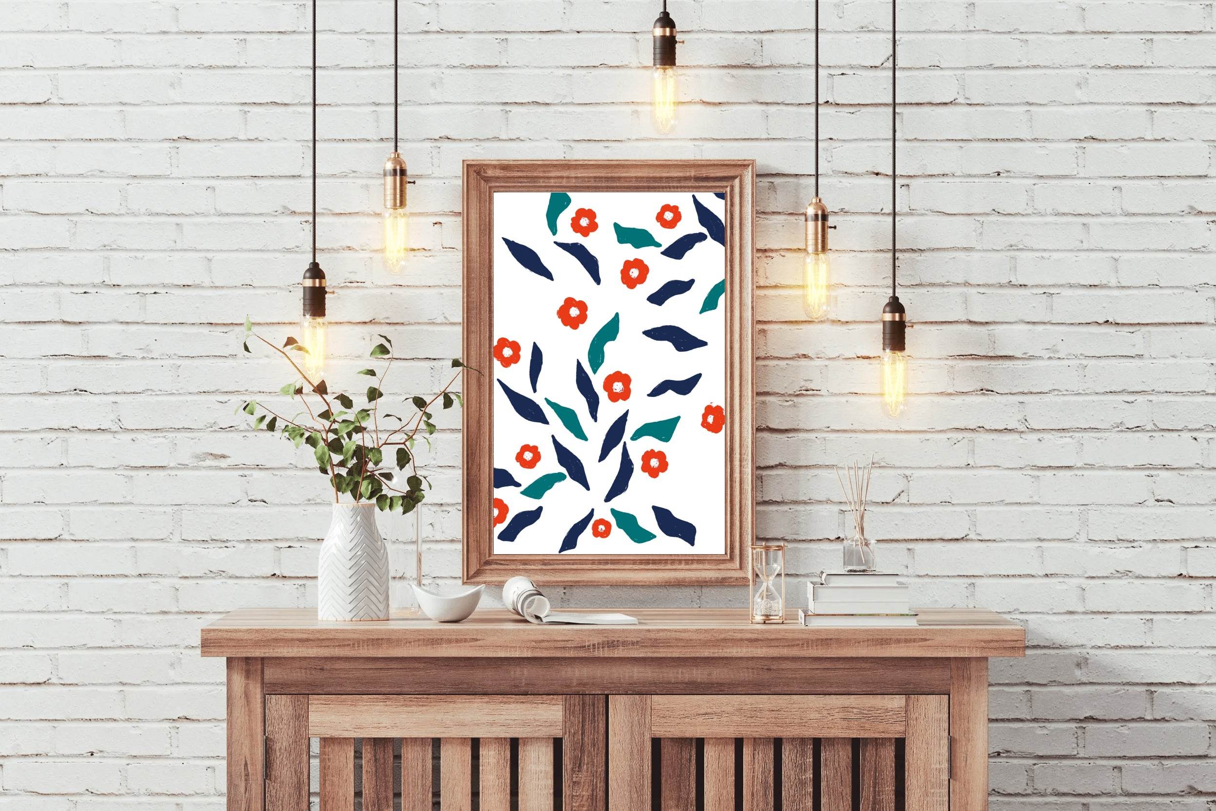 Red Flowers With Leaves Wall Art - beink online art store