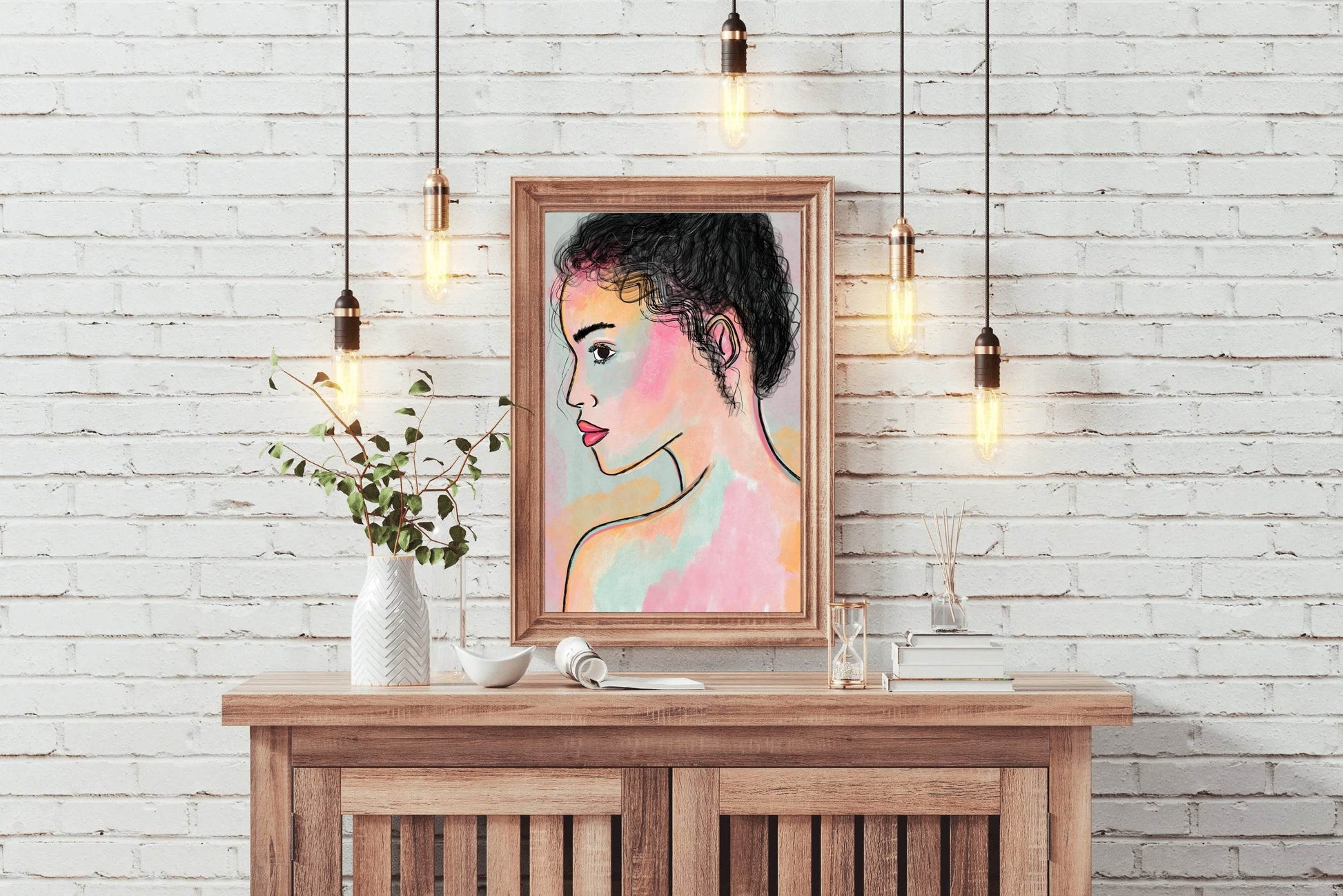 Drawing Of A Woman From Behind With Curly Hair Wall Art - beink online art store
