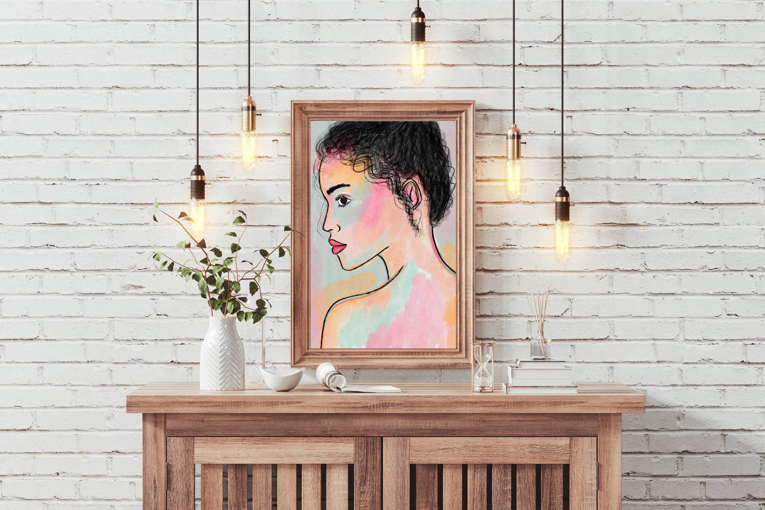 Drawing Of A Woman From Behind With Curly Hair Wall Art - beink online art store