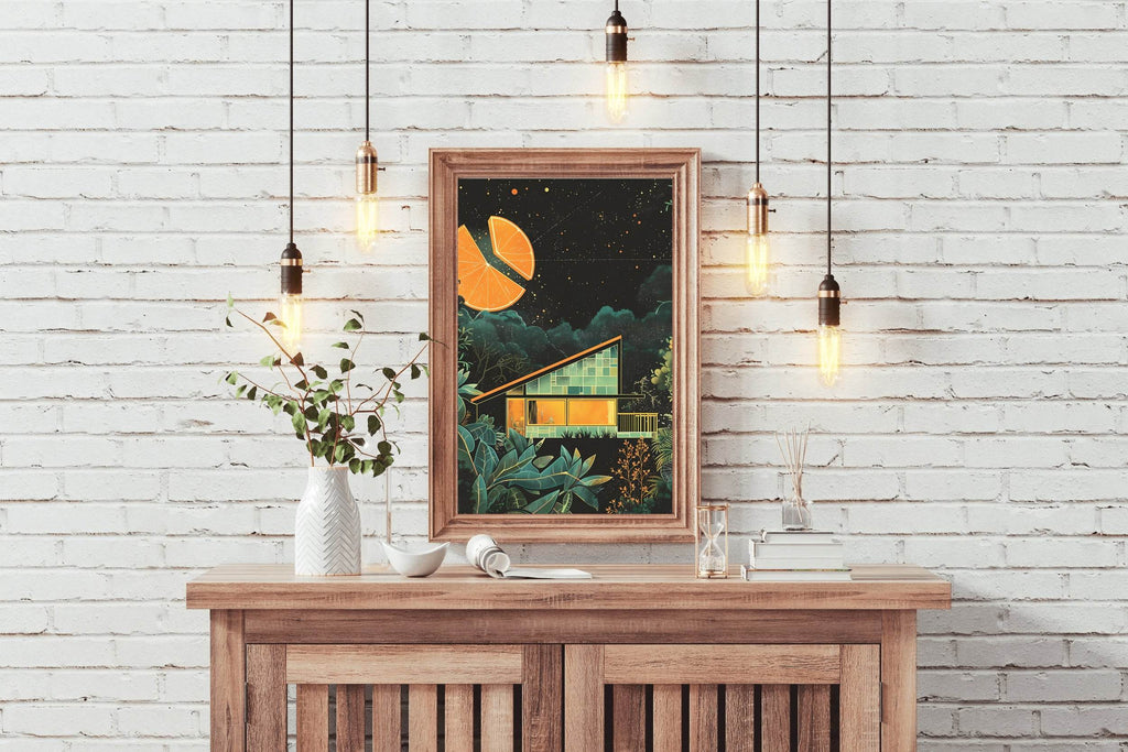 Drawing of A Wooden Hut With A Cut Background of Oranges Wall Art - beink online art store
