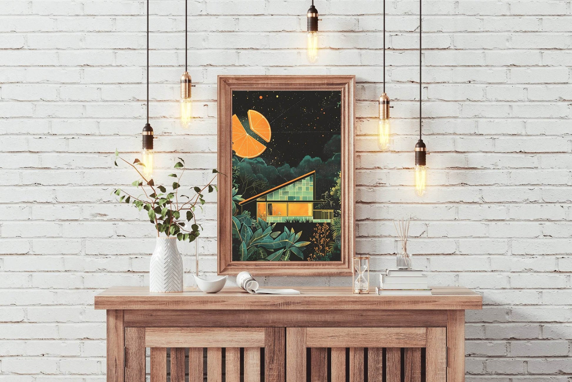 Drawing of A Wooden Hut With A Cut Background of Oranges Wall Art - beink online art store