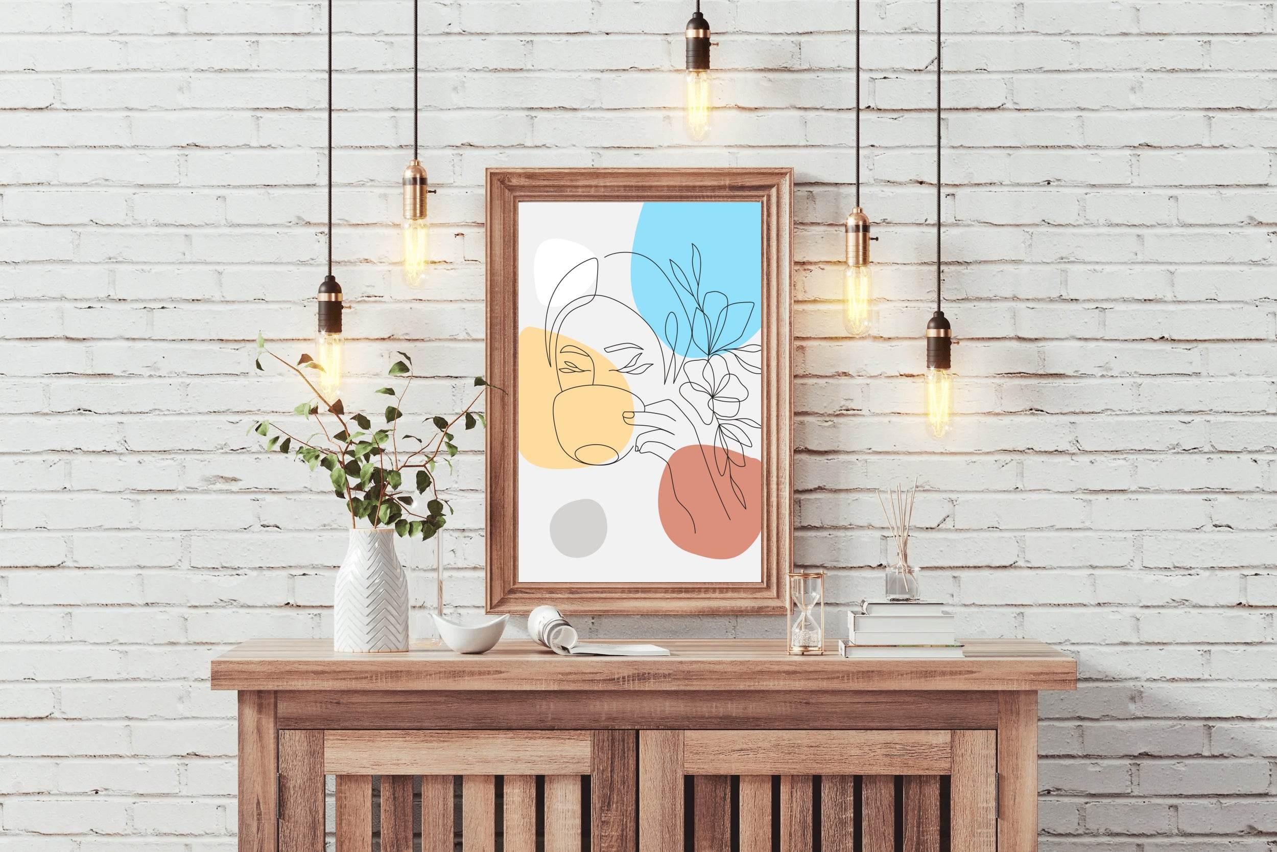 Beautiful Woman and Flower Drinking Coffee Wall Art - beink online art store