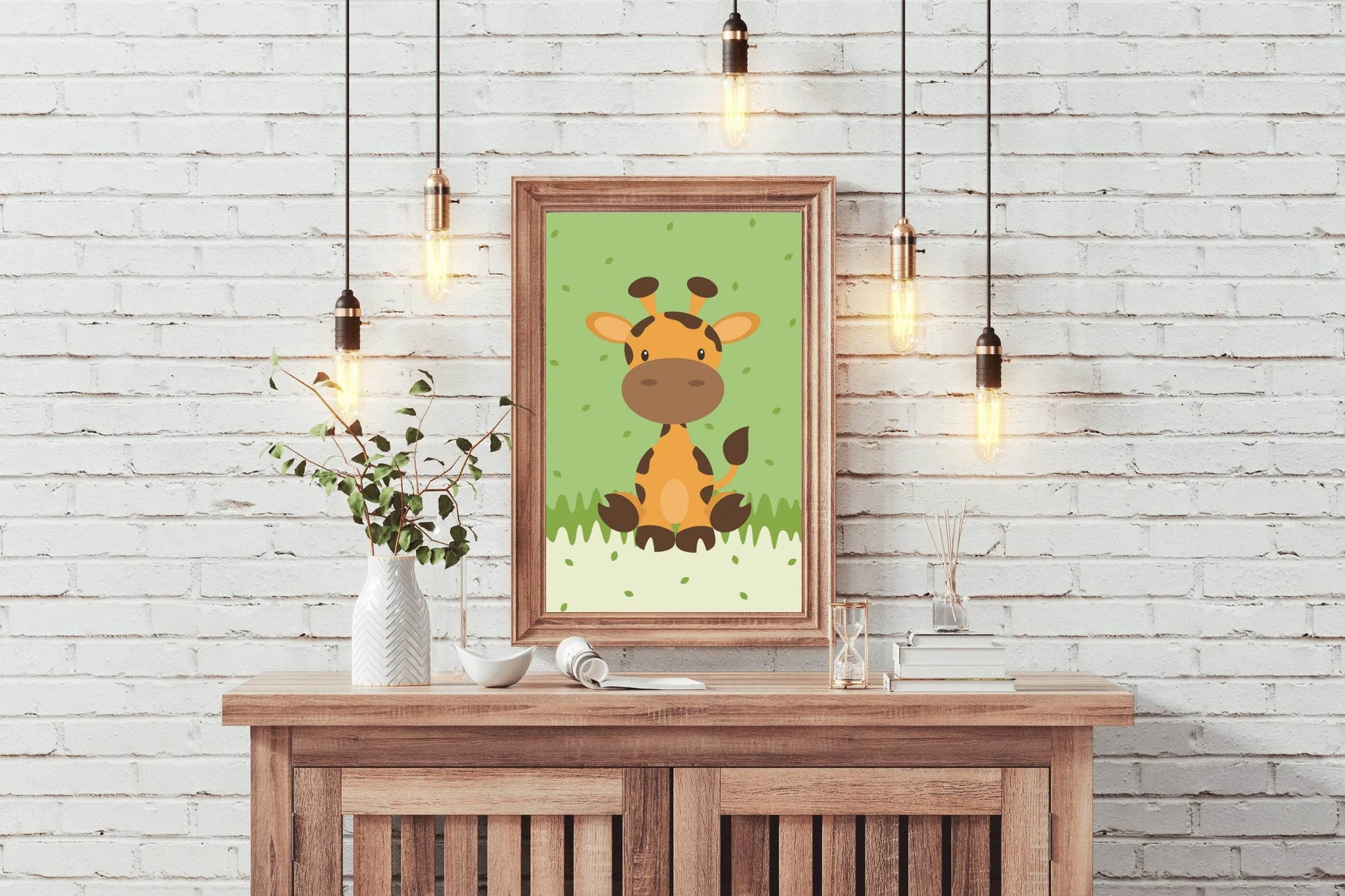 Painting of Cartoon Giraffe Sitting in Grass - beink online art store