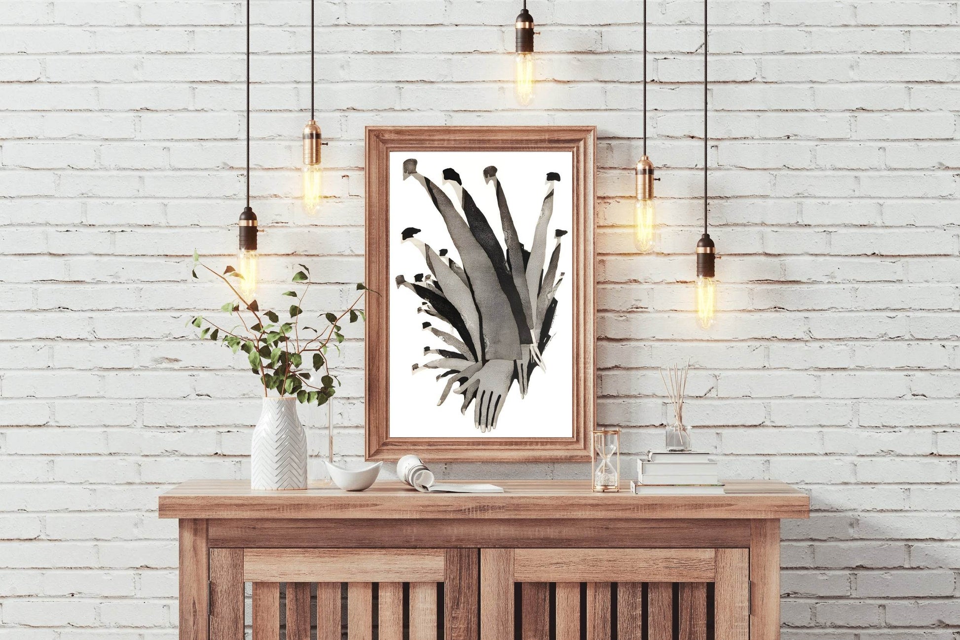 Black and White Interconnected Hands Wall Art - beink online art store