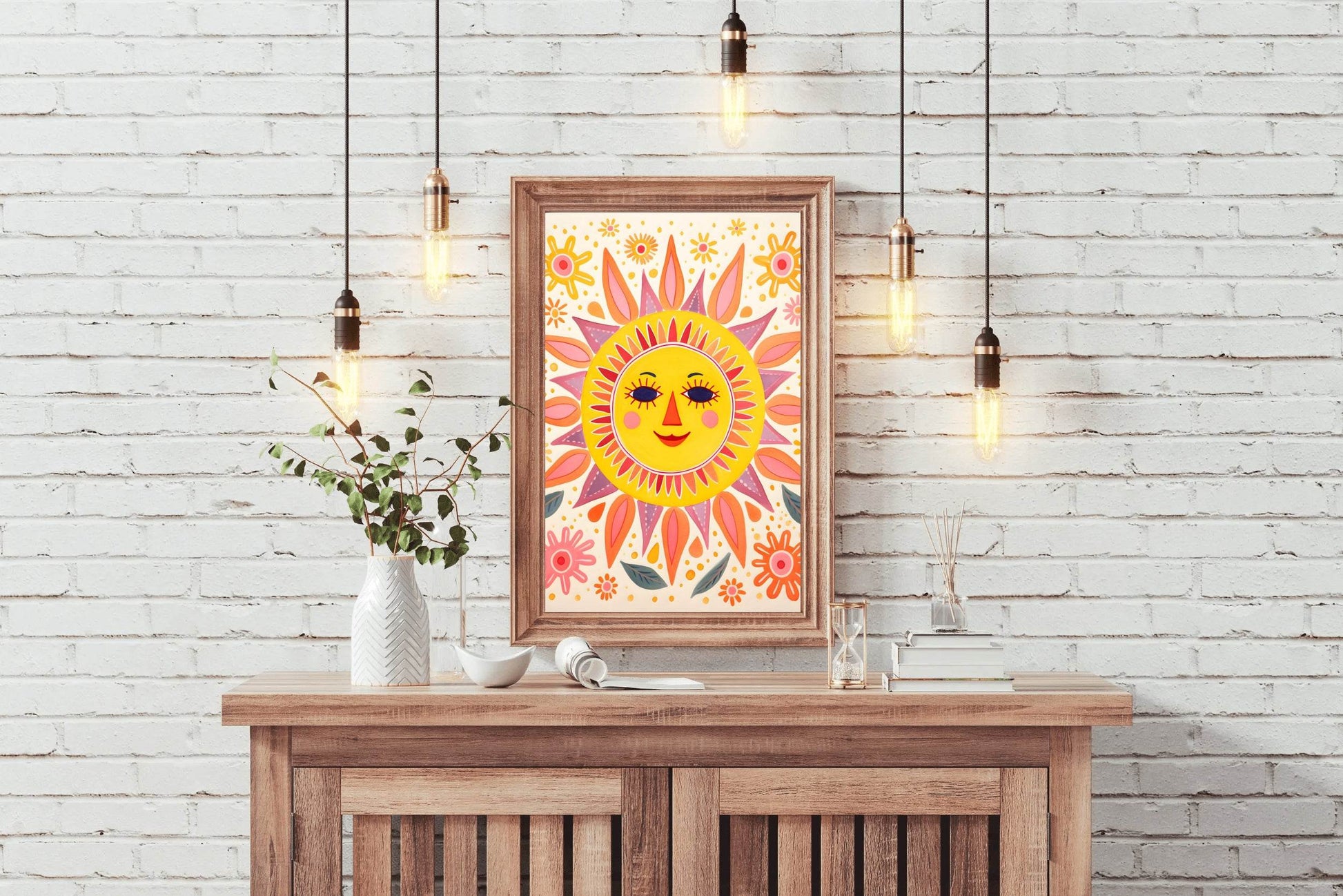 Sun With Flowers Canvas Wall Art - beink online art store