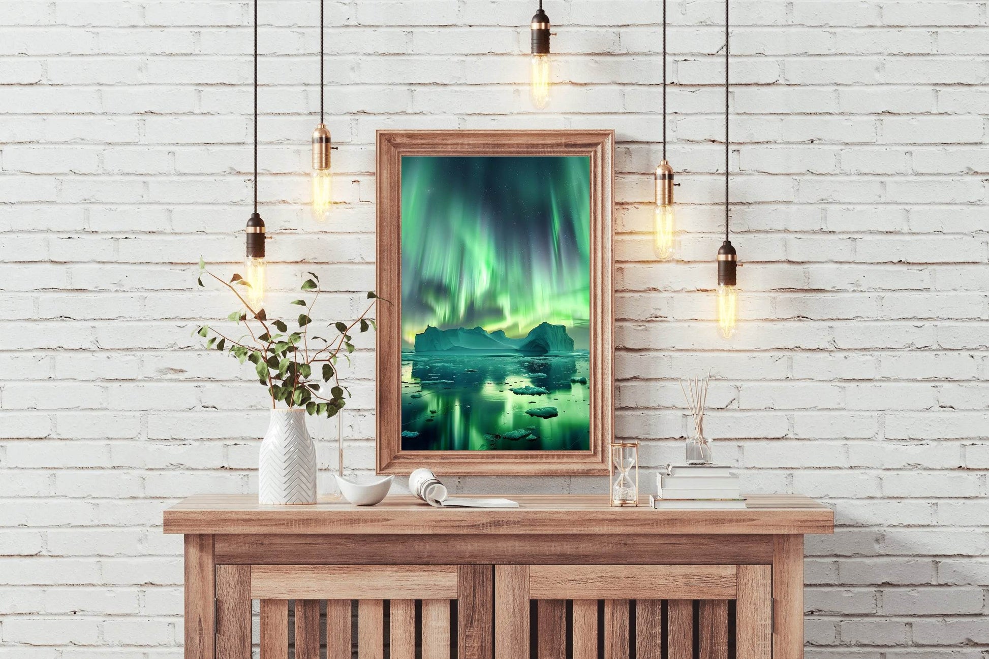Aurora Borealis Over Iceberg Wall Art - beink online art store