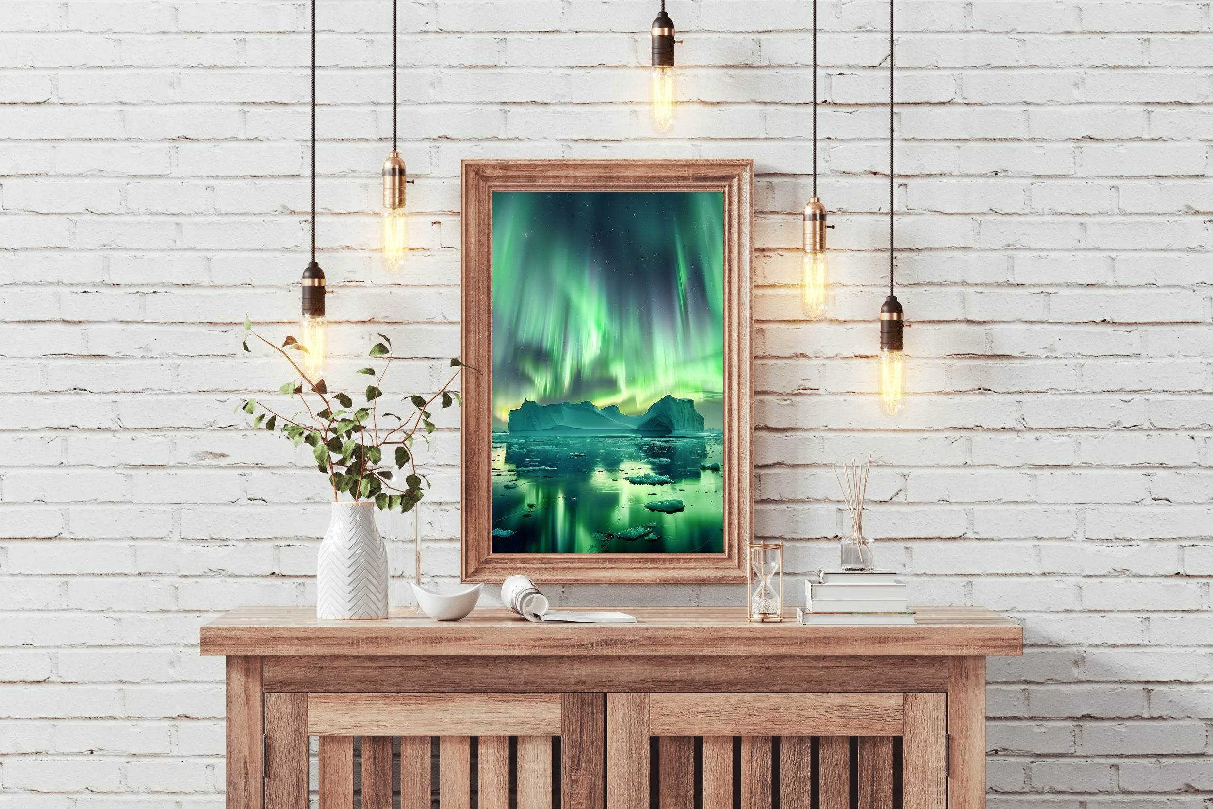 Aurora Borealis Over Iceberg Wall Art - beink online art store