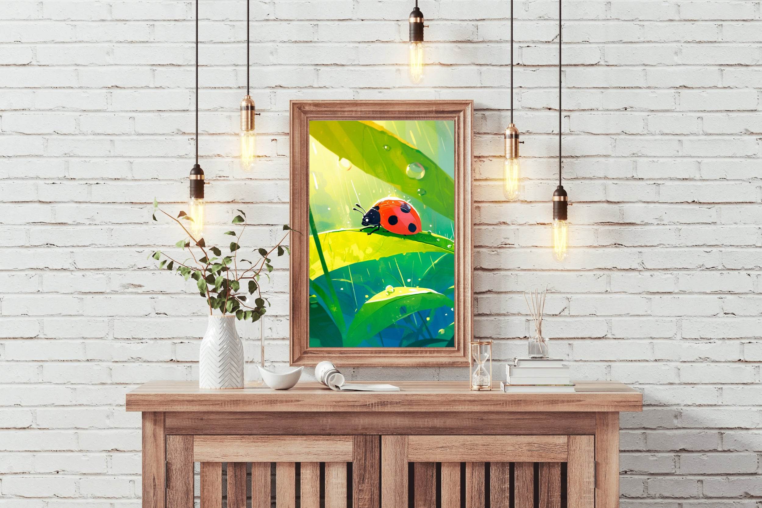 Ladybug on leaf Anime Wall Art - beink online art store