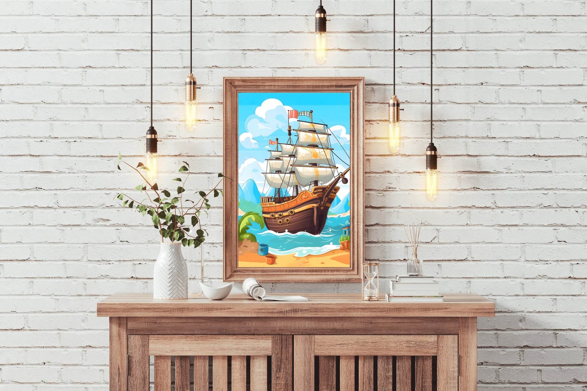 Cartoon Pirate Ship In The Sea - beink online art store