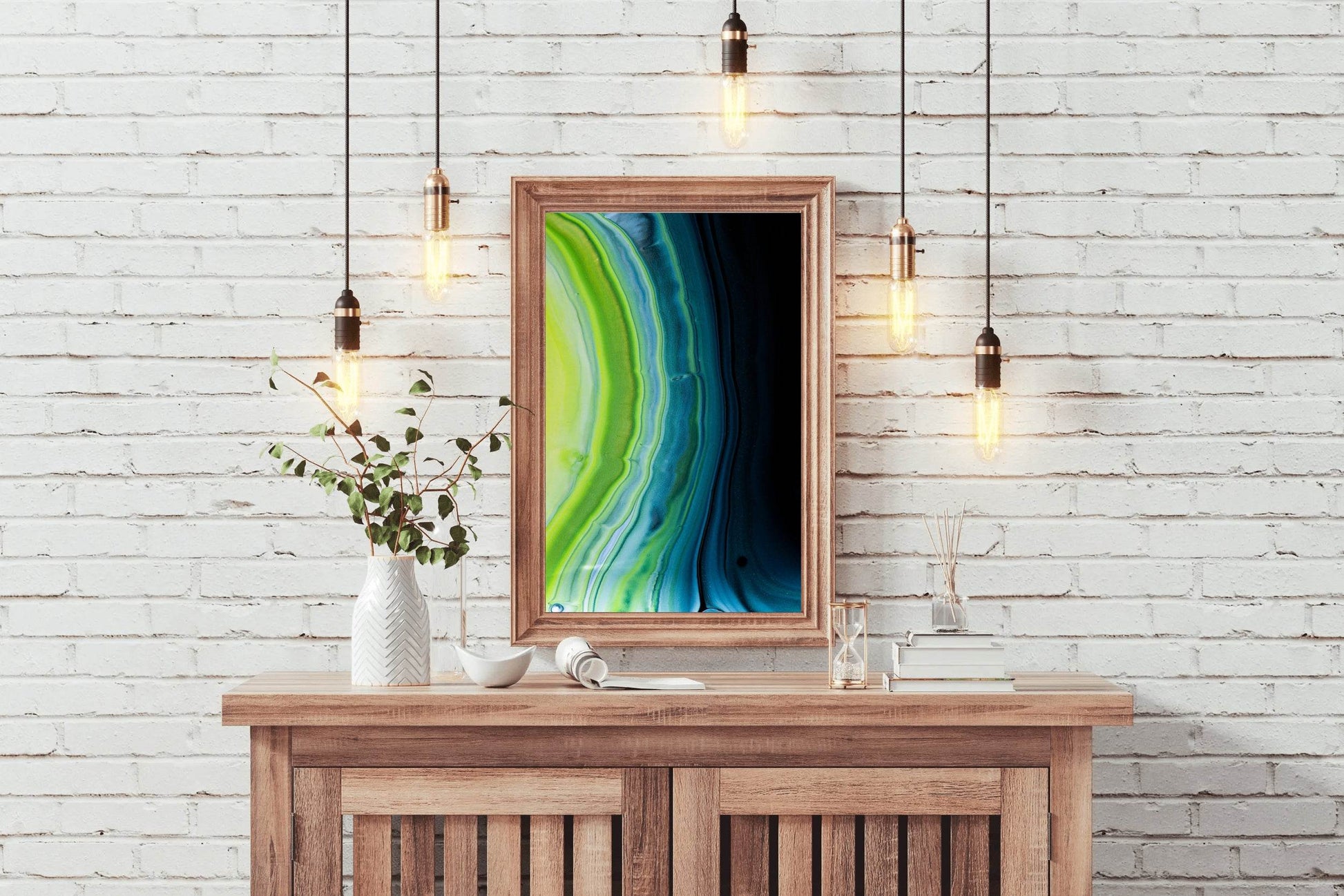 Dark and Green Waves Abstract Wall Art - beink online art store