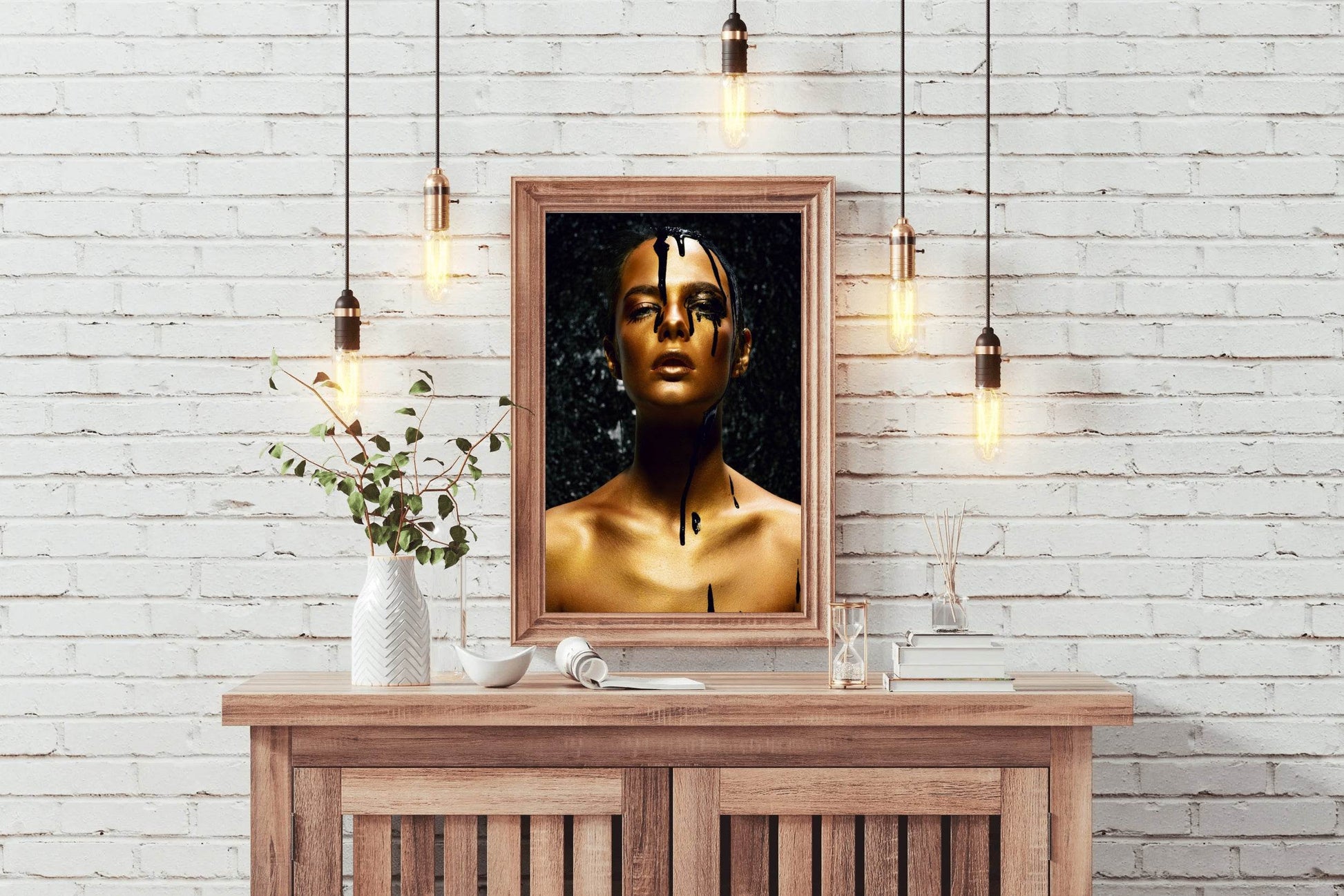 Young Woman With Golden Skin And Black Oil Wall Art - beink online art store