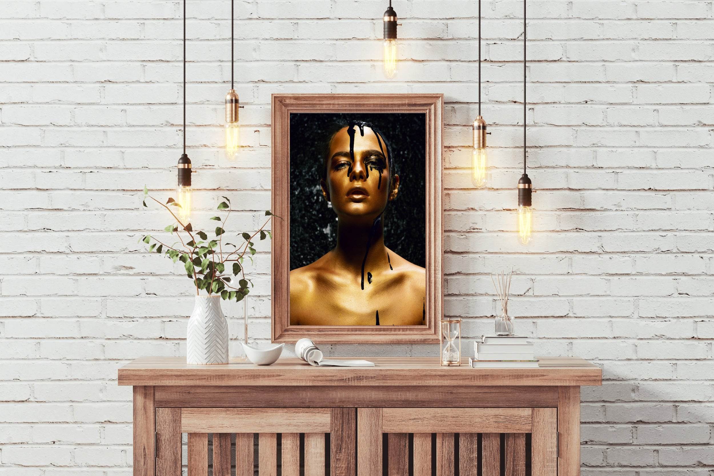 Young Woman With Golden Skin And Black Oil Wall Art - beink online art store