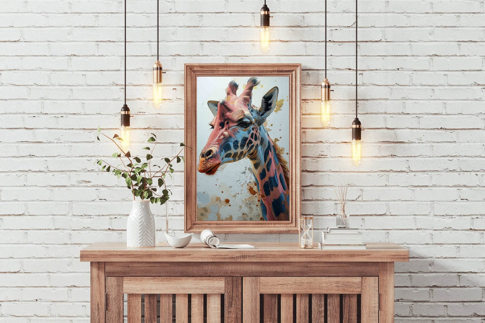 Giraffe Pink Blue Pattern Face Wall Art - beink online art store