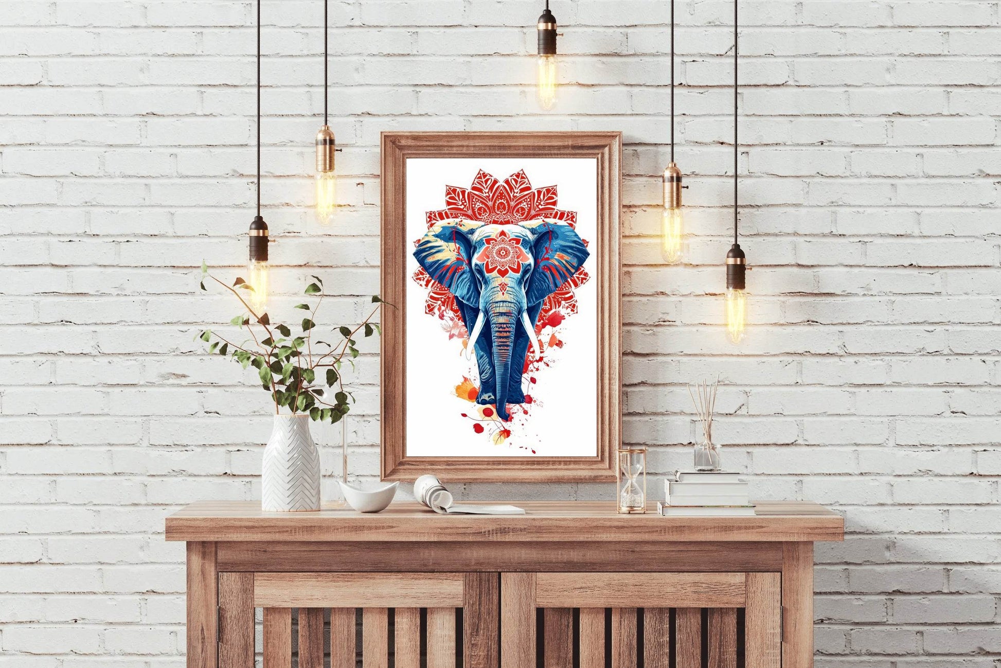 Red Mandala Elephant Print Painting - beink online art store