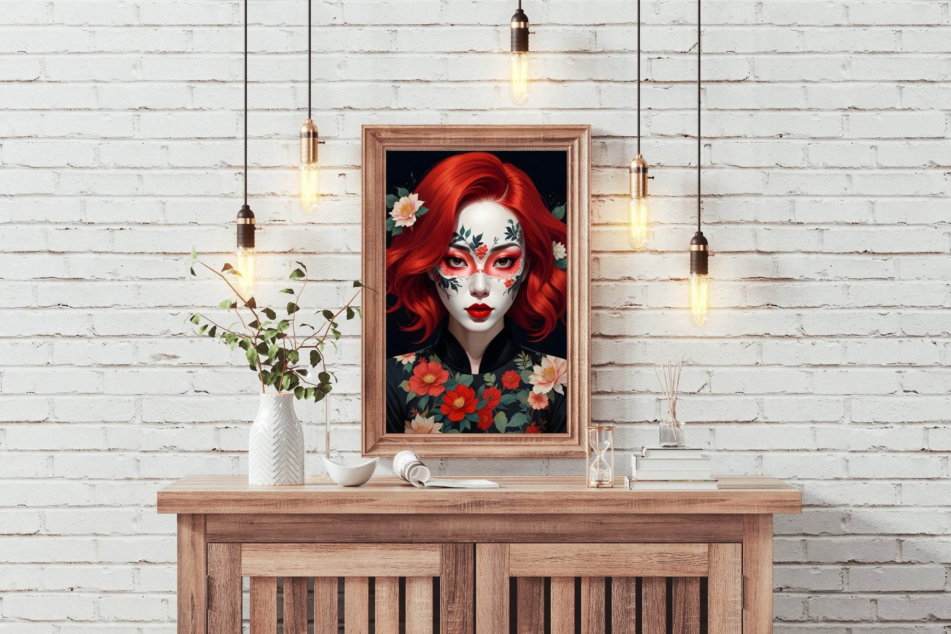 Asian Character with Red Hair unique makeup Wall Art - beink online art store