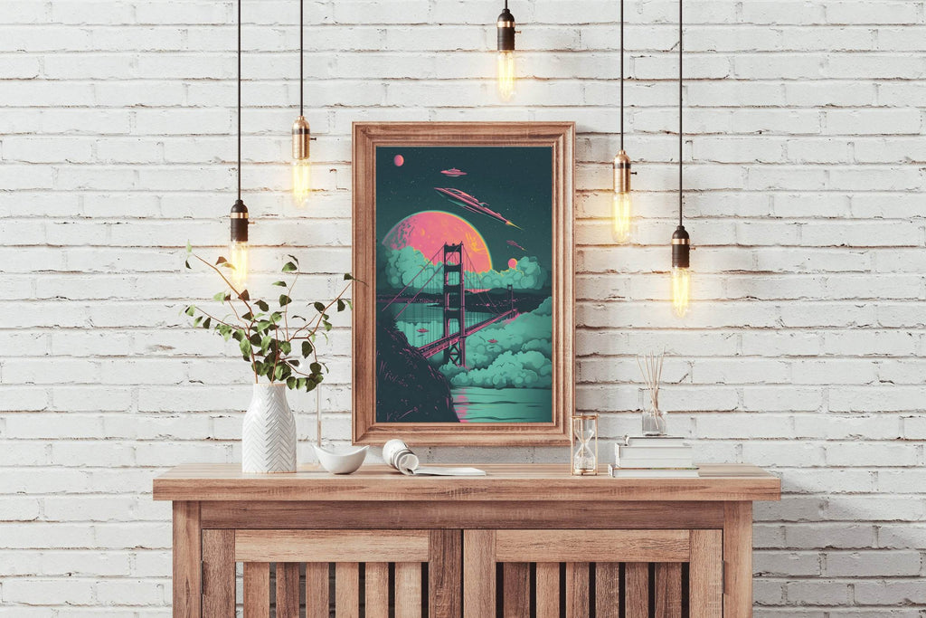 Hanging Bridge Painting With Space Background Wall Art - beink online art store