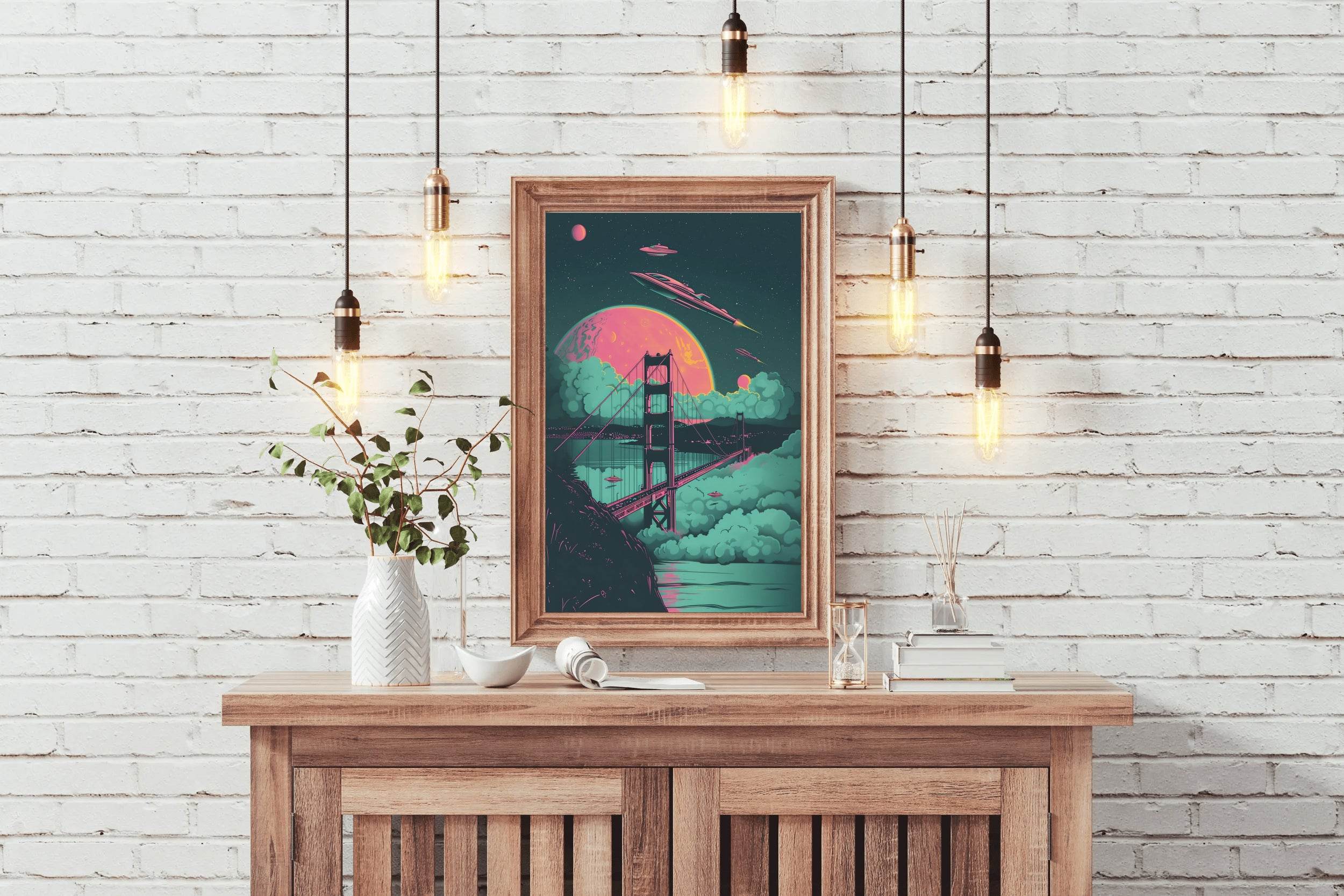 Hanging Bridge Painting With Space Background Wall Art - beink online art store