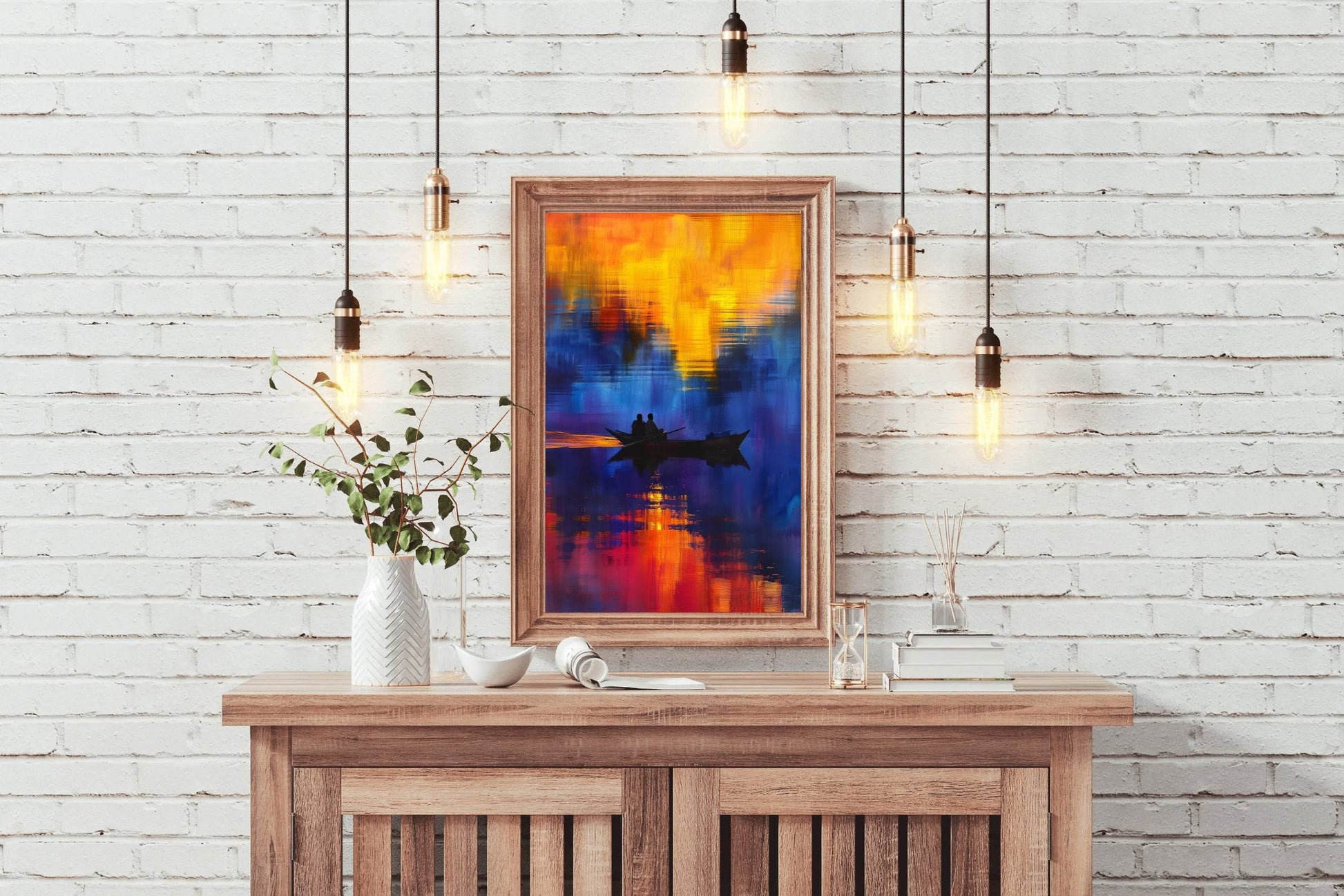 Watercolor Painting Of Boating On The River Wall Art - beink online art store