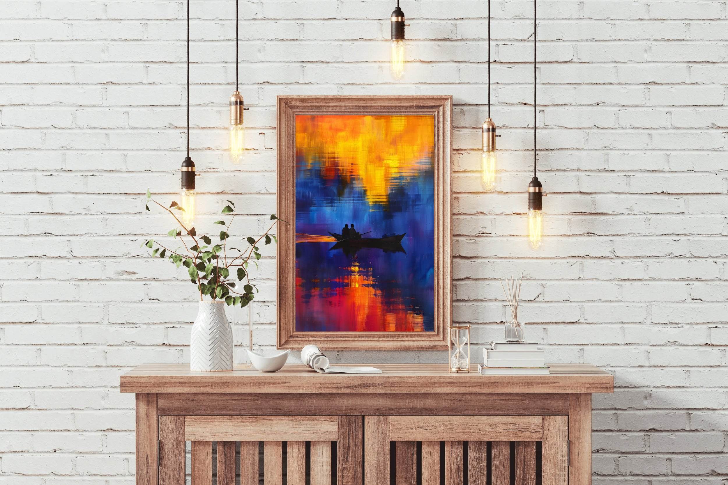 Watercolor Painting Of Boating On The River Wall Art - beink online art store