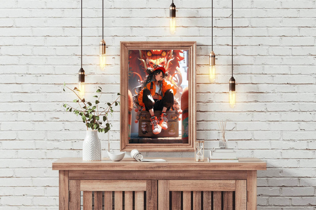 Anime Character with Dragon illustration Anime Wall Art - beink online art store