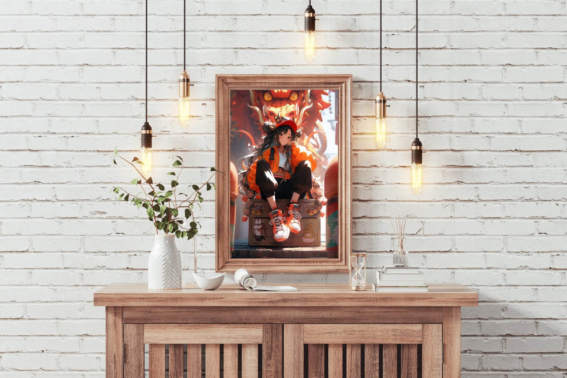 Anime Character with Dragon illustration Anime Wall Art - beink online art store