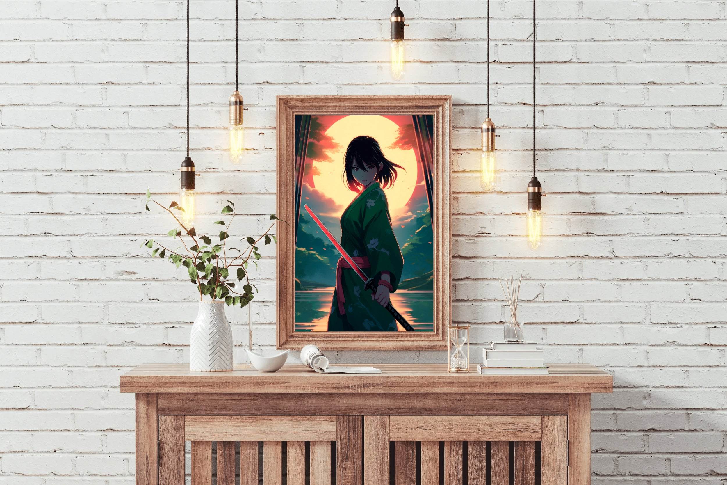 Anime Girl With katana In Forest Sunset Anime Wall Art - beink online art store