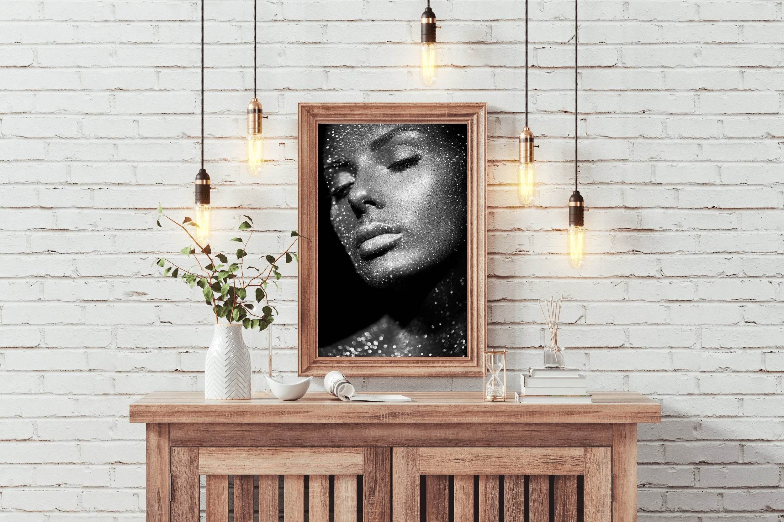 Women Bright Sparkling Lights Black & White Wall Art - beink online art store