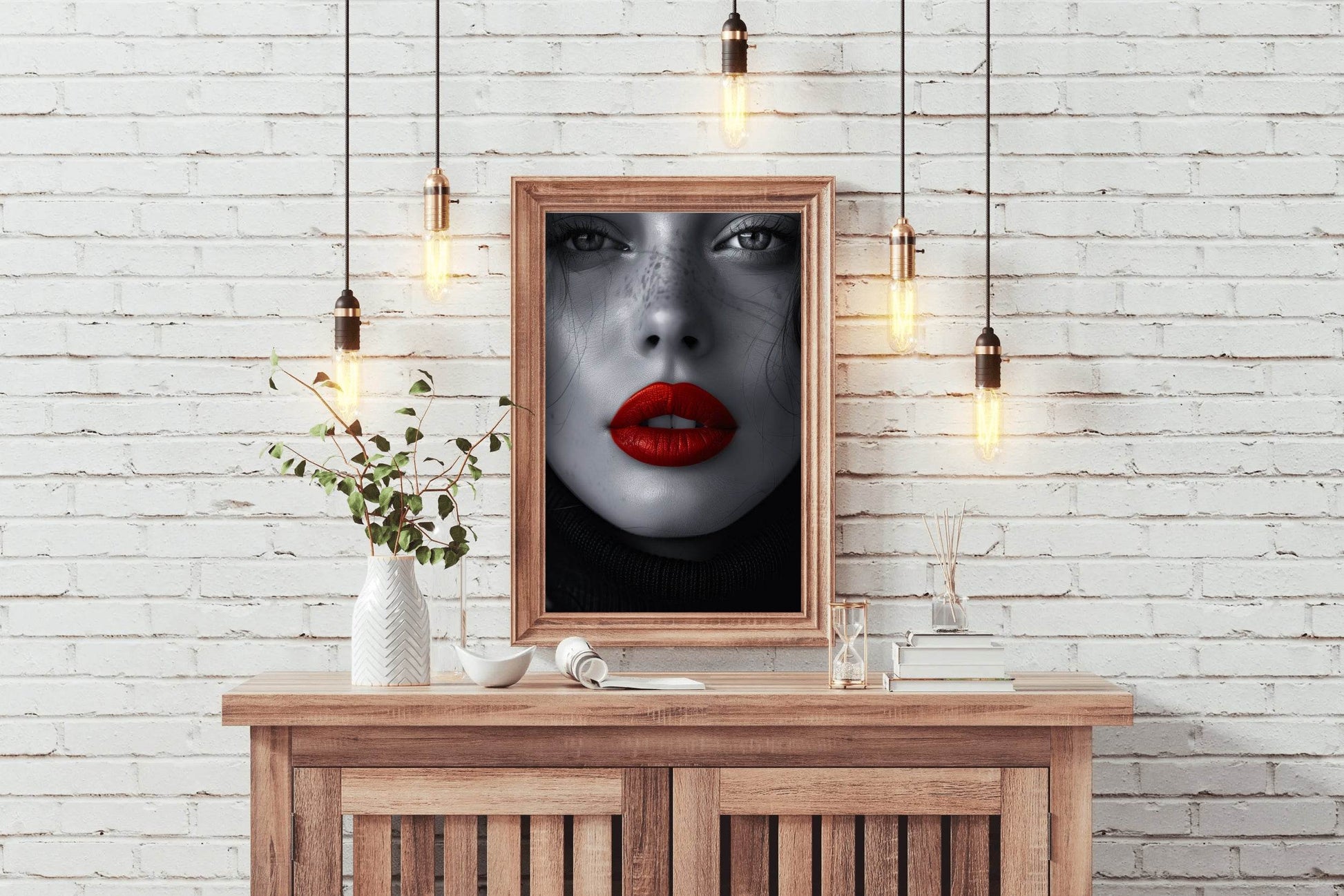 A Woman face With Red Lipstick Wall Art - beink online art store