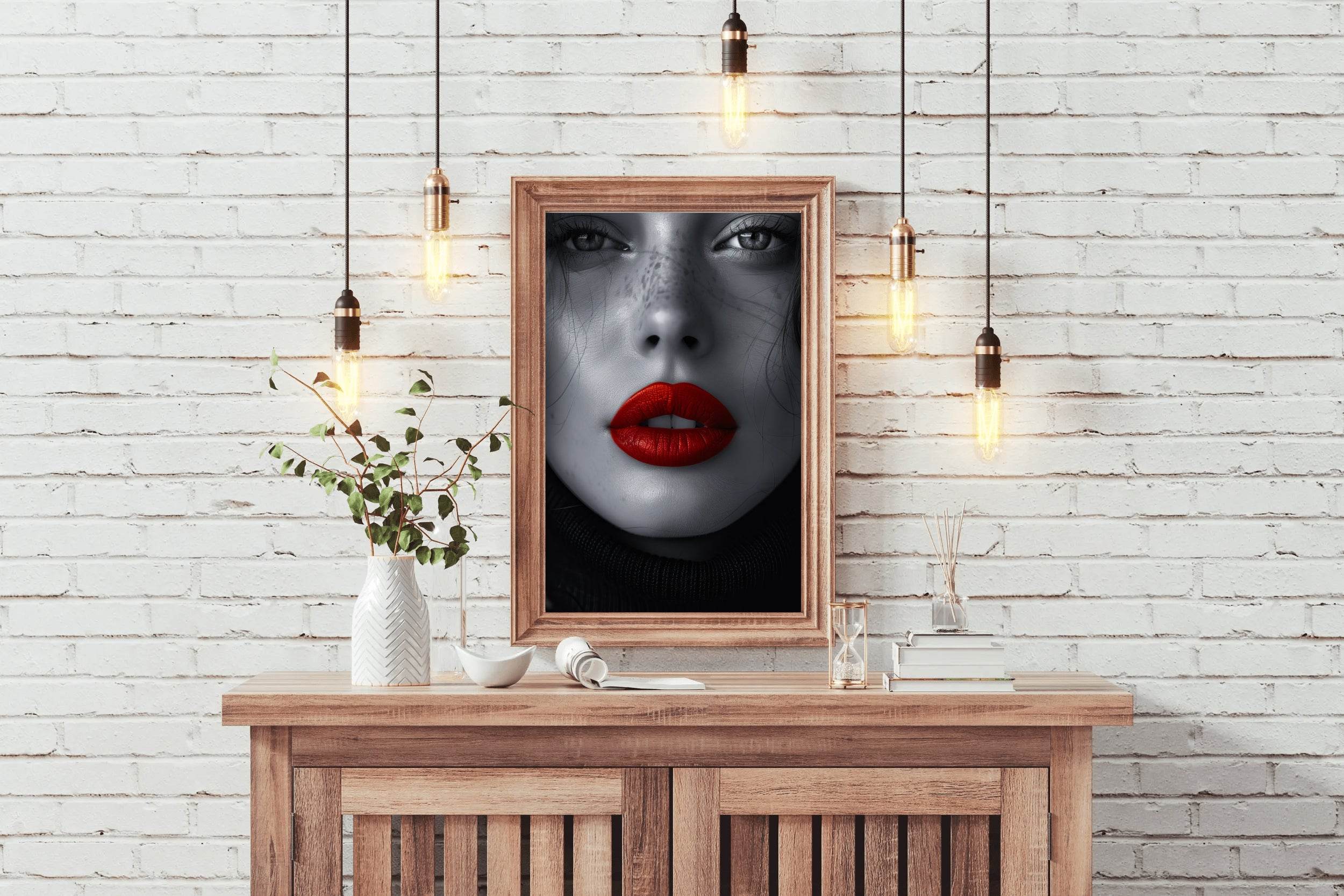 A Woman face With Red Lipstick Wall Art - beink online art store