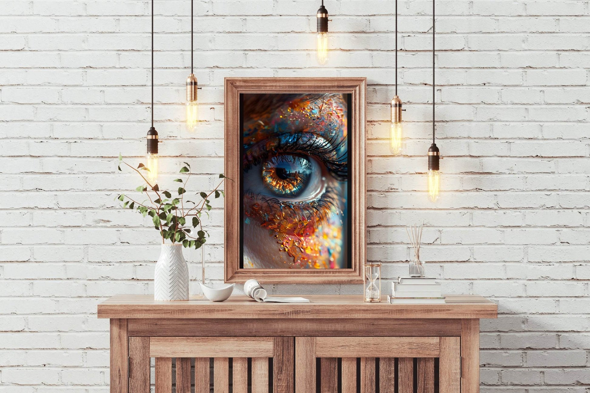 Human Eye Close Up With Colorful Paint Background Digital Art - beink online art store