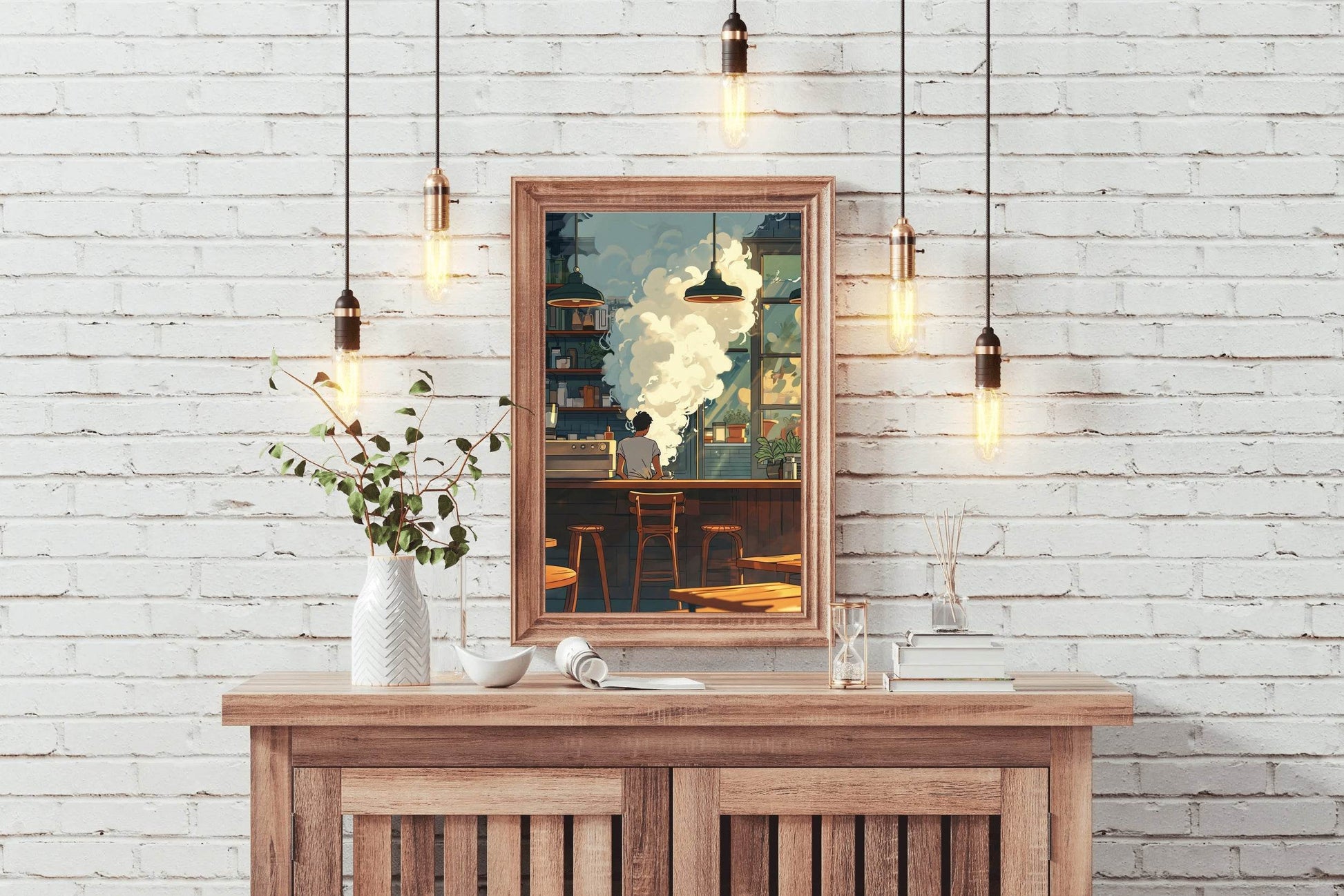 Cartoon Steam With Man in Coffee shop Anime Wall Art - beink online art store