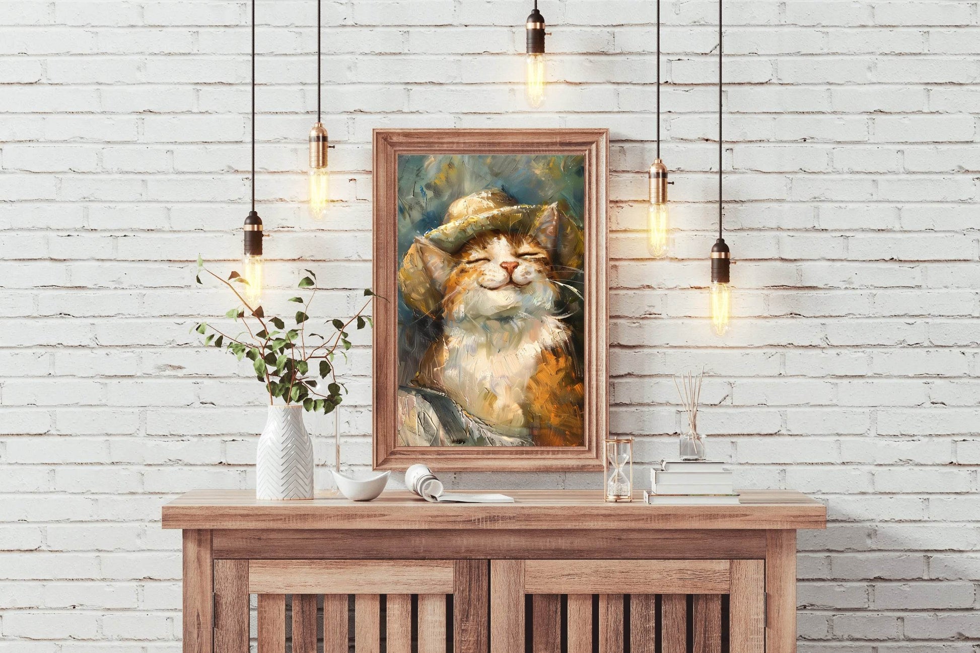Brush Stroked Painting of Cat Wearing Hat - beink online art store