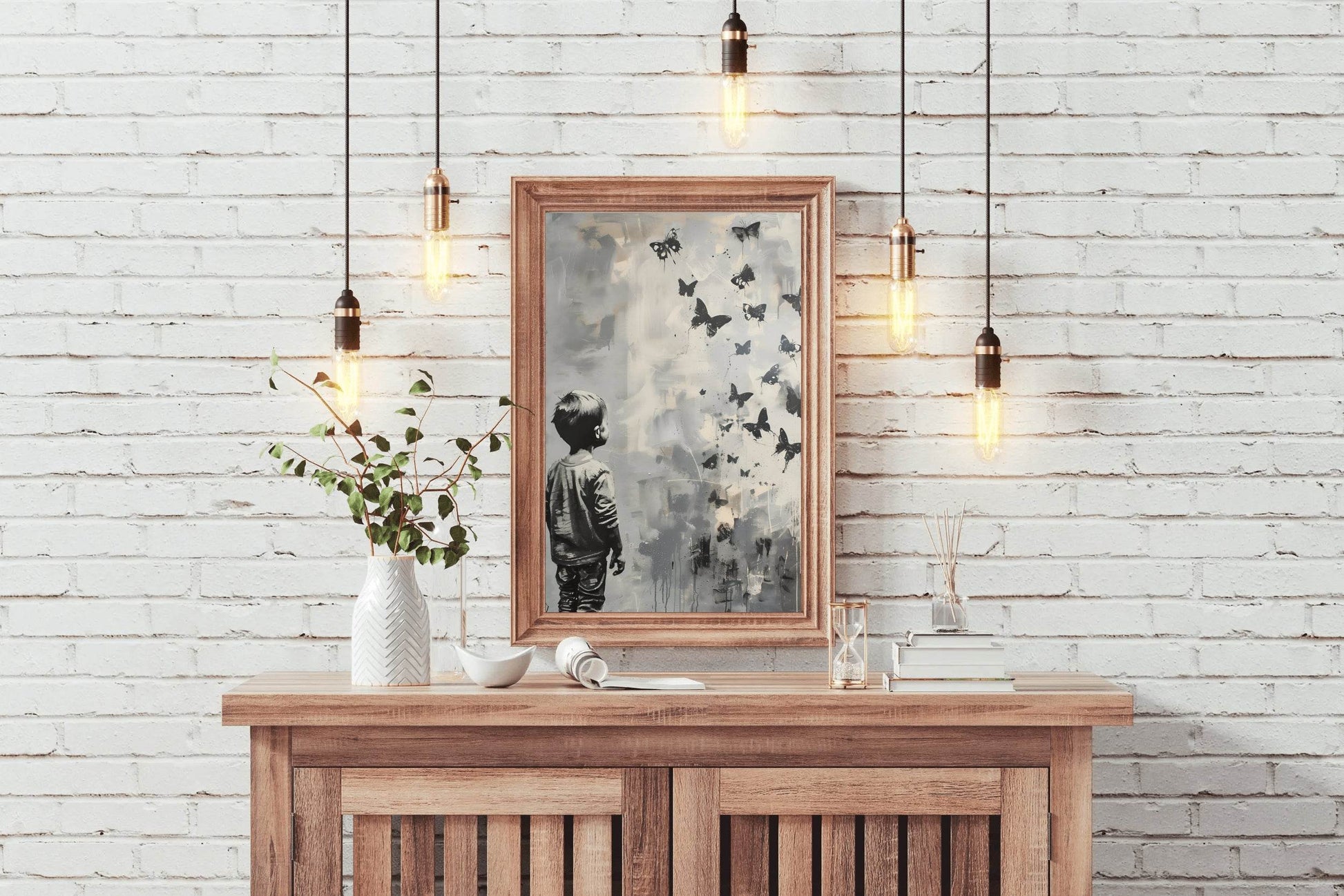 A Kid Watching Butterflies - Childhood Memory Wall Art - beink online art store