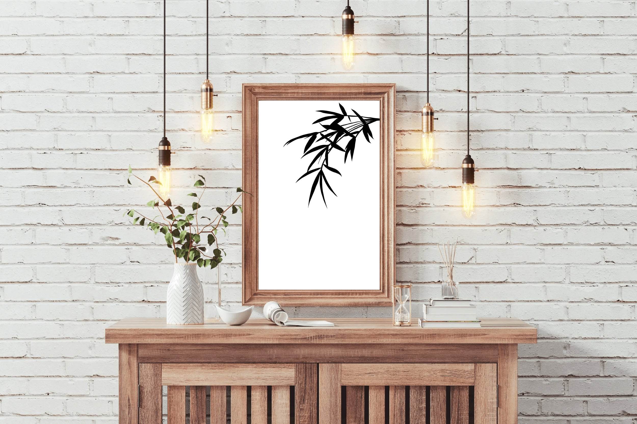 Bamboo Leaves Black & White Wall Art - beink online art store