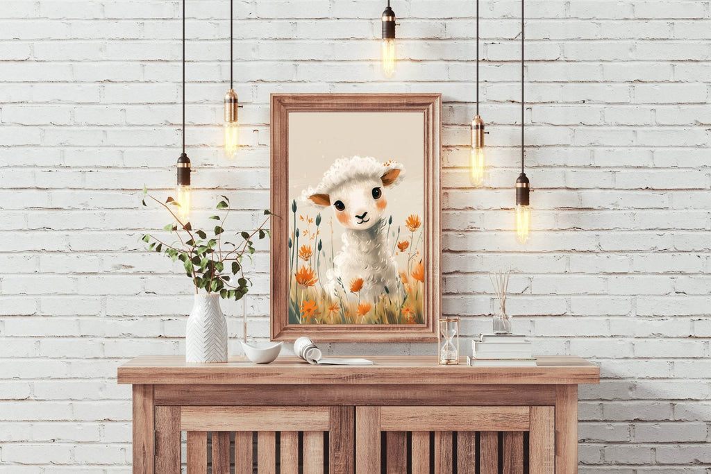 Painting of White Lamb With Flowers - beink online art store
