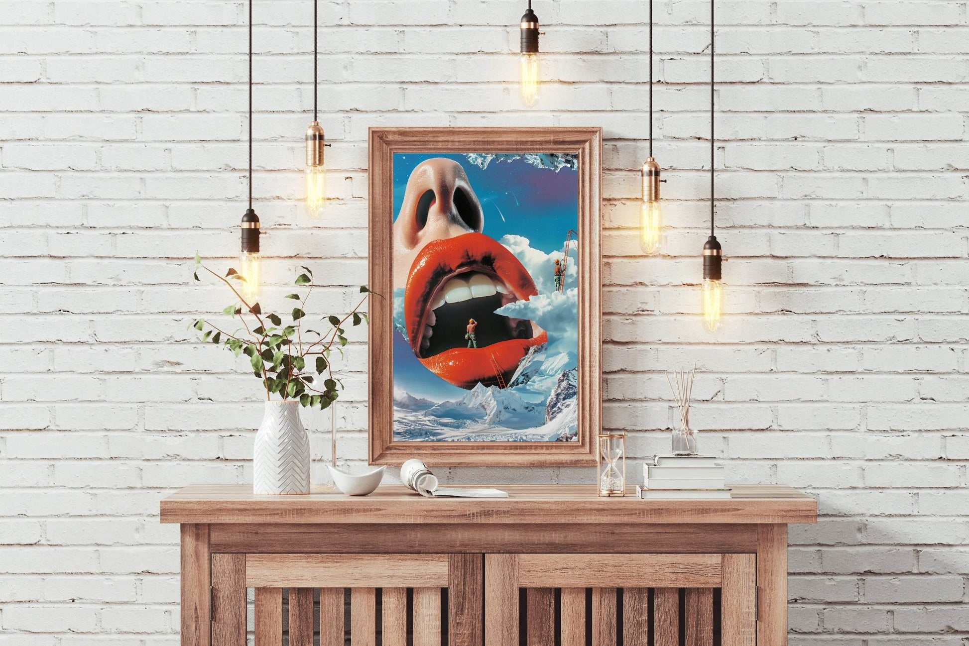 Background of a Woman Mouth in Snowy Mountain Wall Art - beink online art store