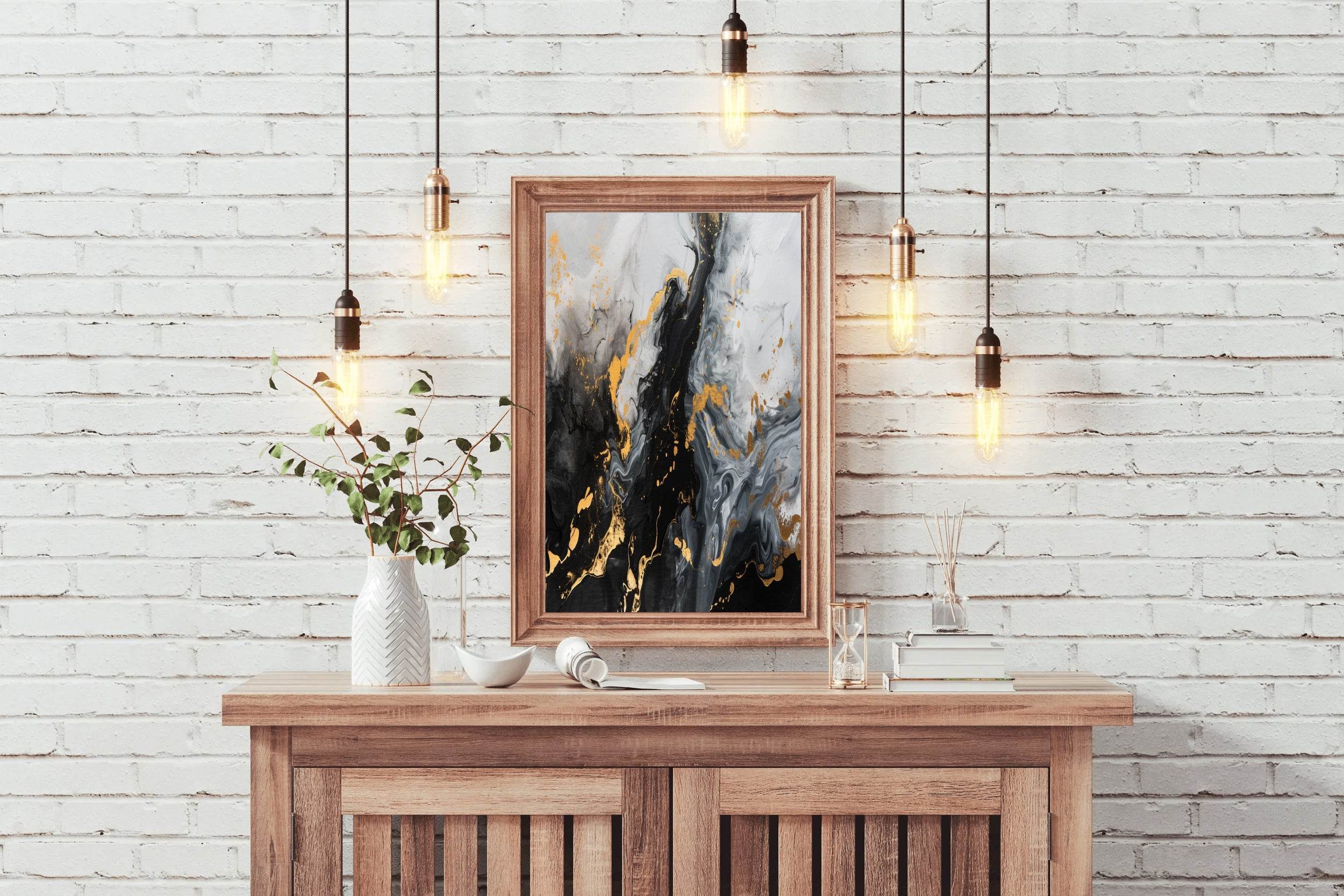 Mixed Black White And Gold Marble Wall Art - beink online art store