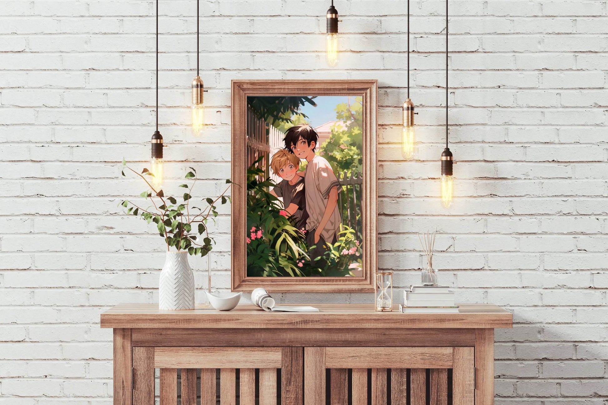 Anime Character Cartoon Scene in Garden - beink online art store
