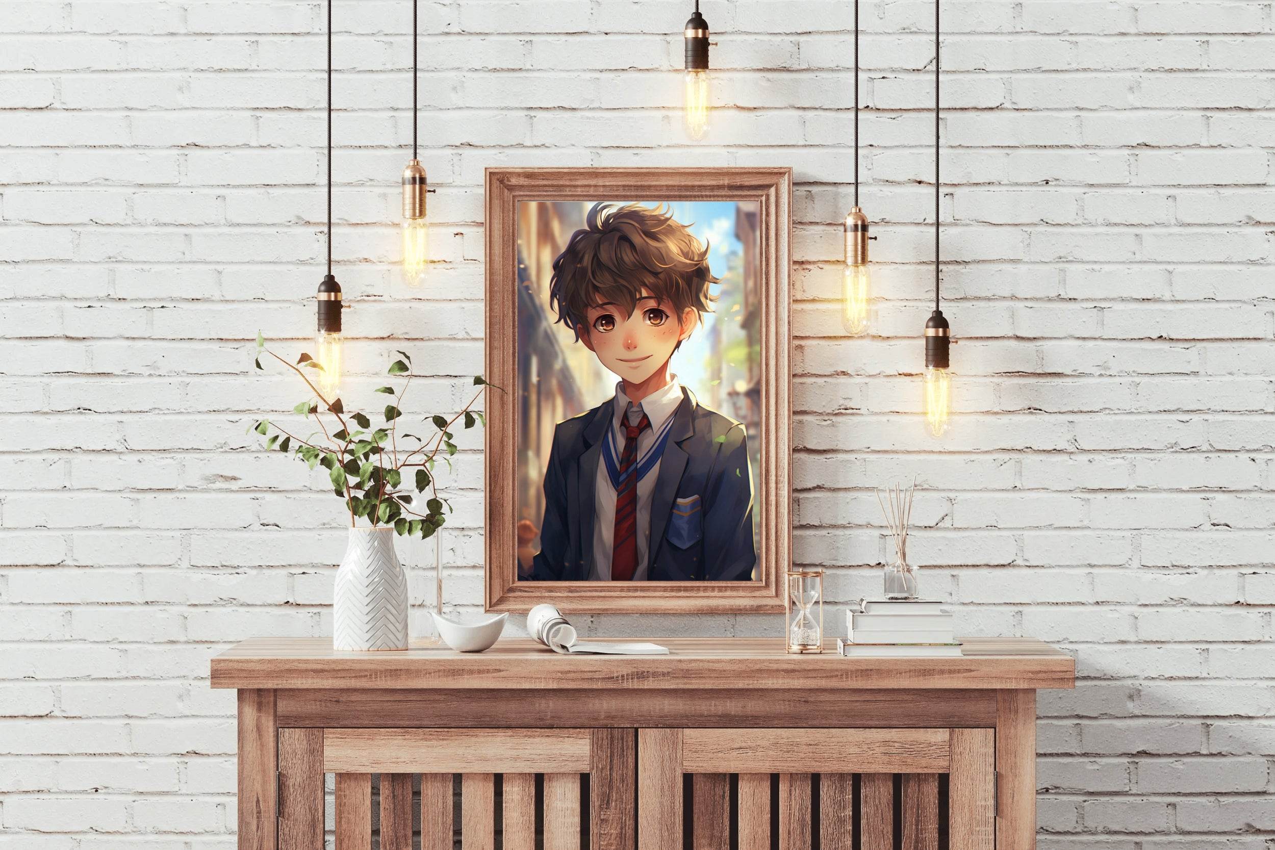 Anime style portrait of young Student school in Uniform Wall Art - beink online art store