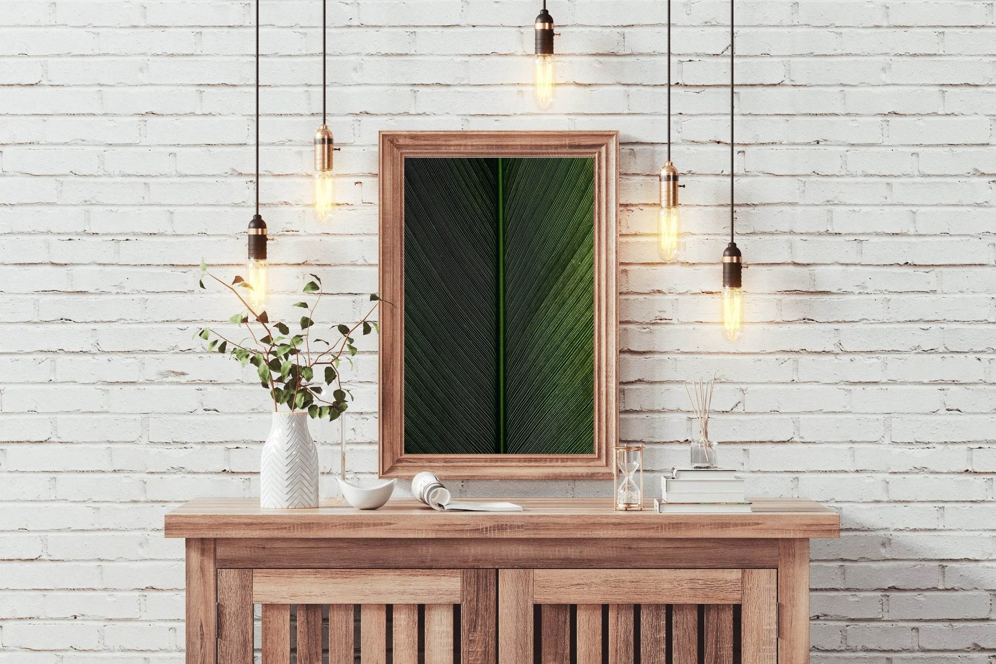 Leaf Lines Green Abstract Wall Art - beink online art store