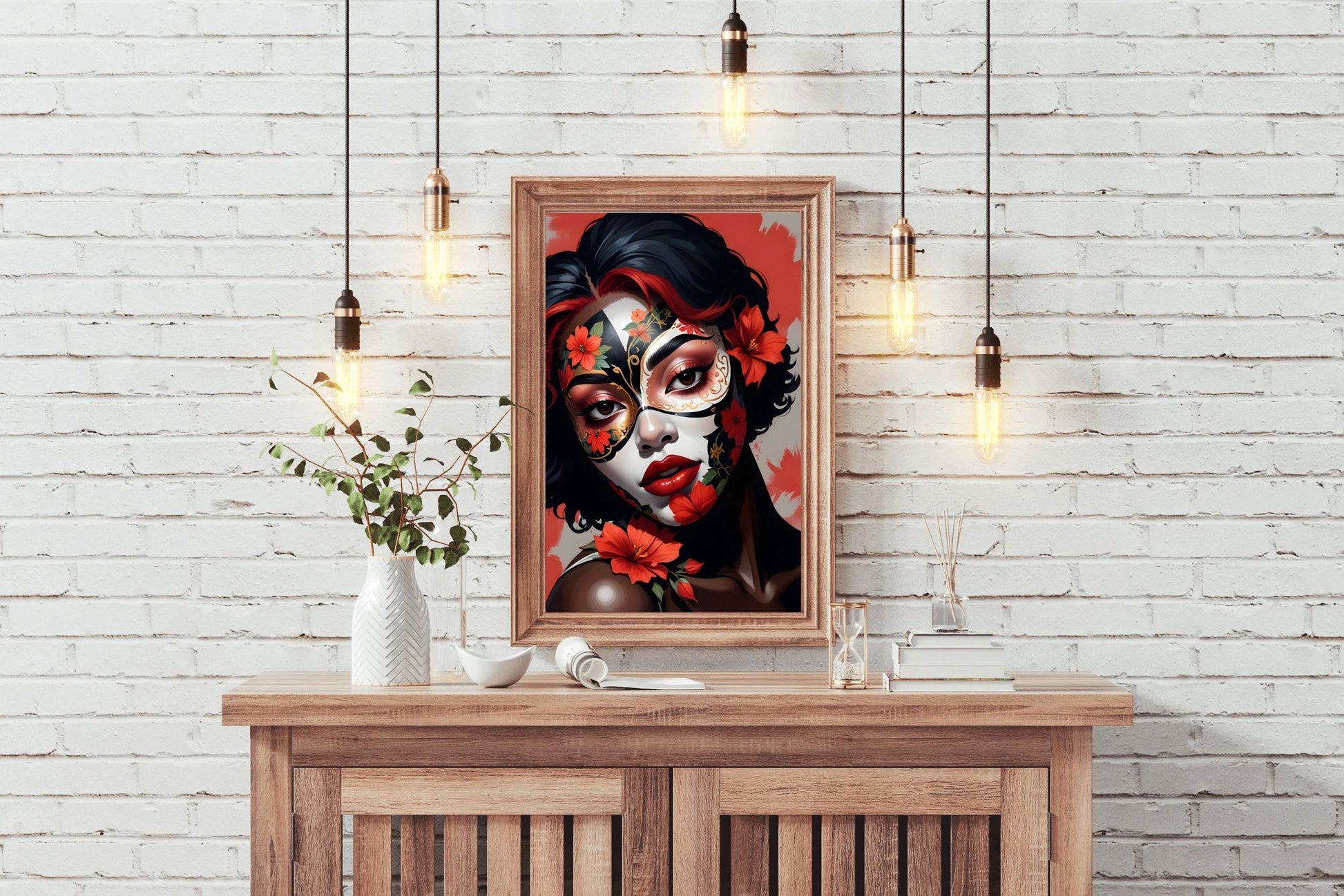 Lady Wearing Flower Mask Wall Art - beink online art store