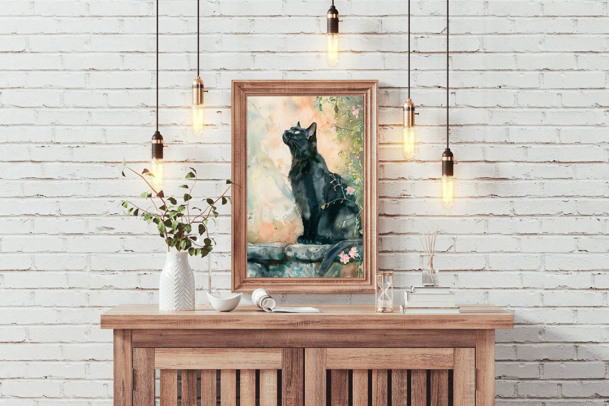 Watercolor Black Cat Animal Wall Art - beink online art store