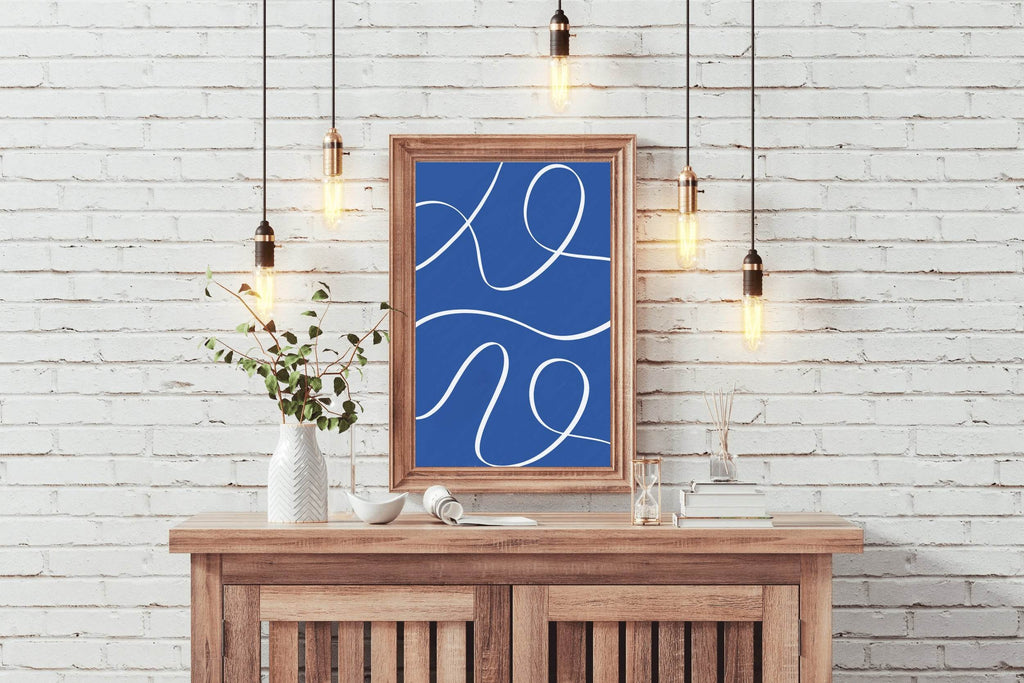 White Lines on A Blue Background Wall Art - beink online art store