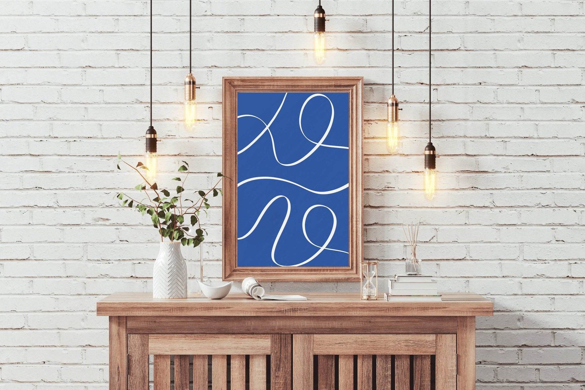 White Lines on A Blue Background Wall Art - beink online art store