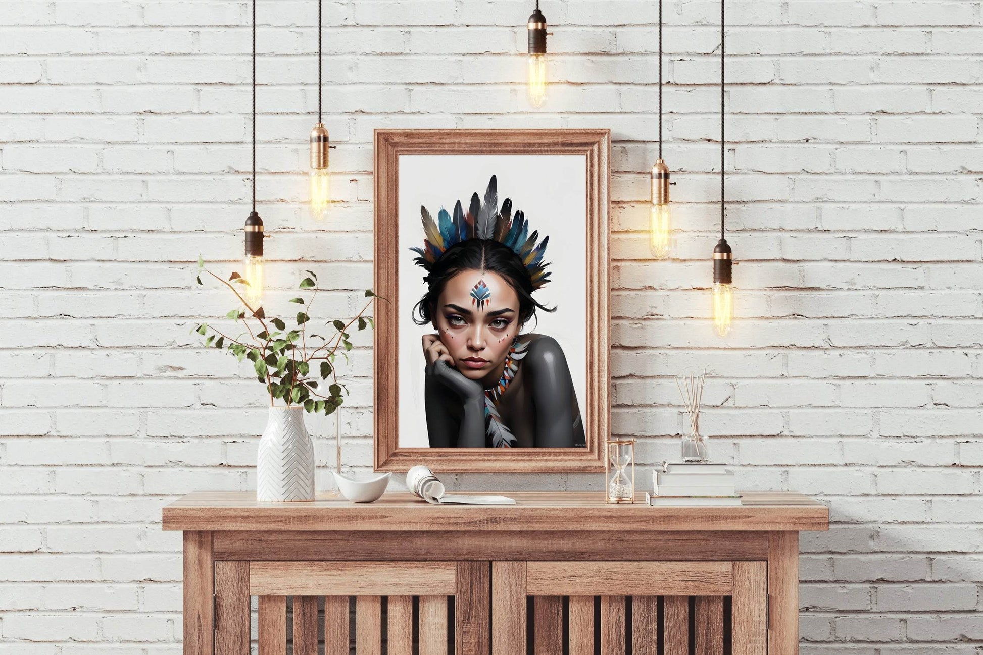 Native American Woman with Feather Wall Art - beink online art store