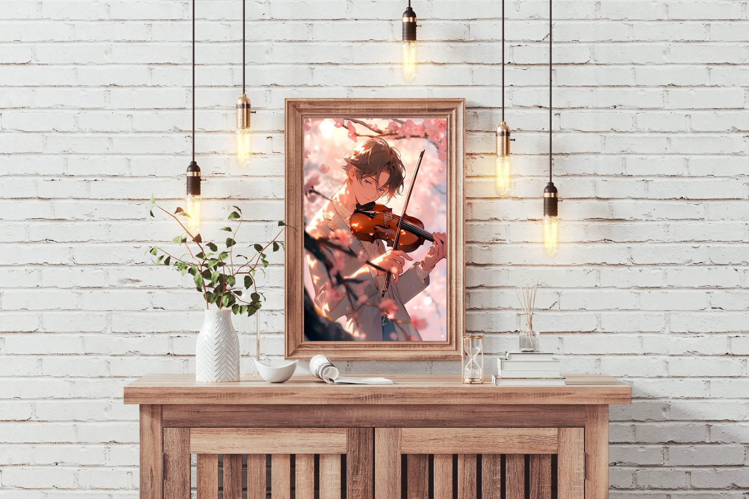 Young Anime Boy Playing violin Wall Art - beink online art store