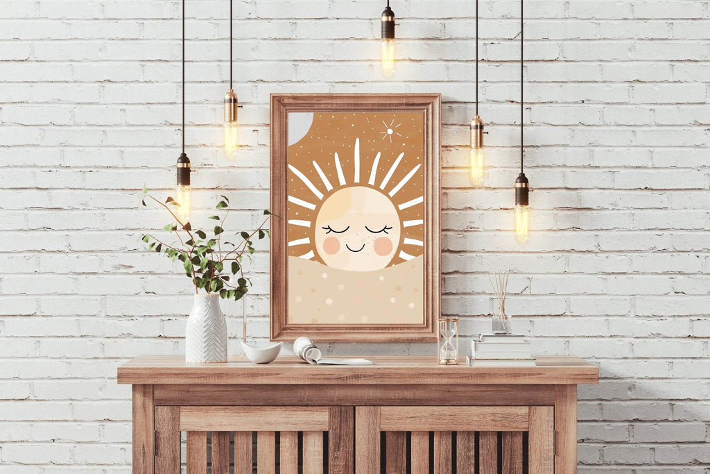 Smiling Face of Sleeping Cartoon Sun - beink online art store