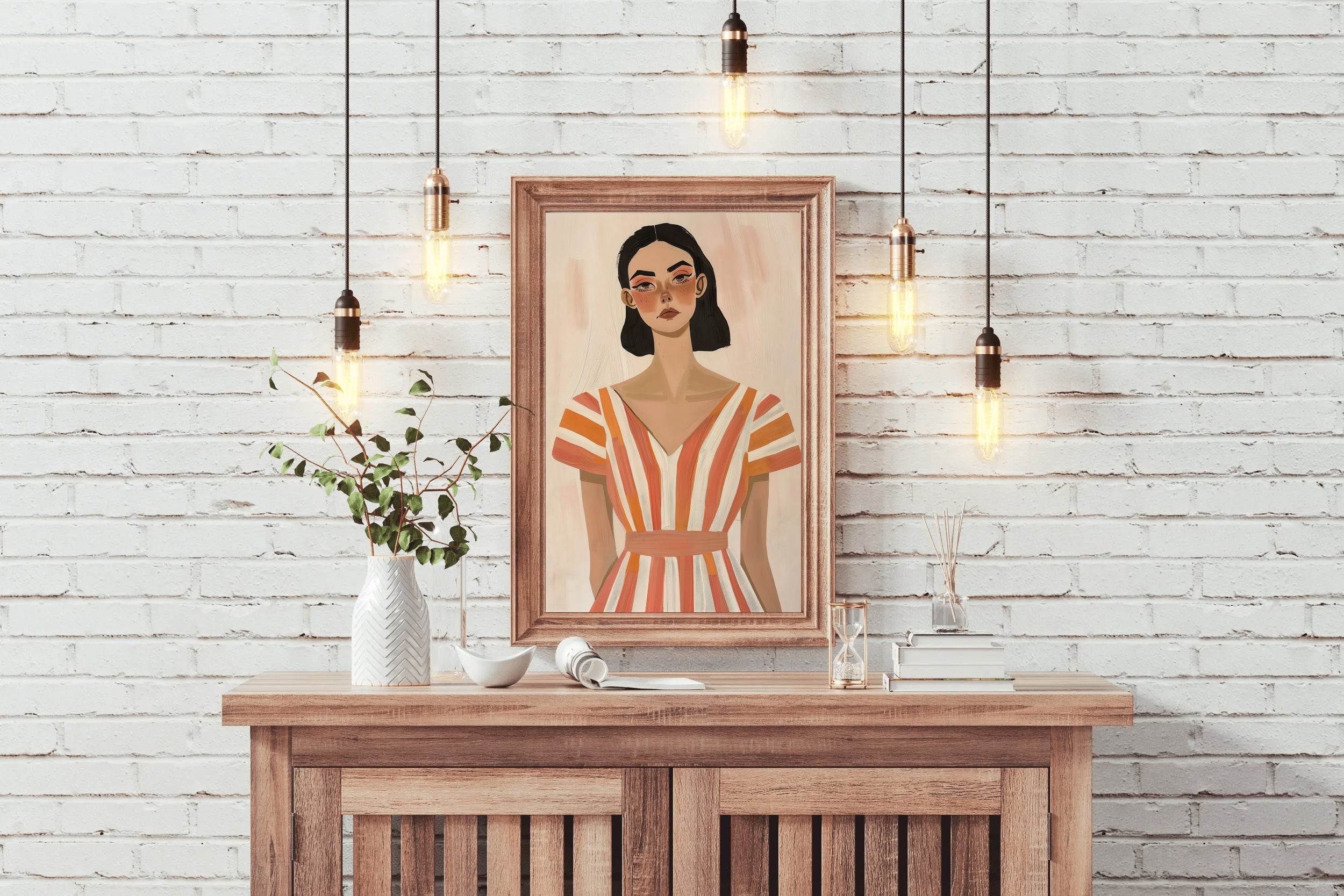 Women in Senset Stripes Dress - Bold Serenity Wall Art - beink online art store